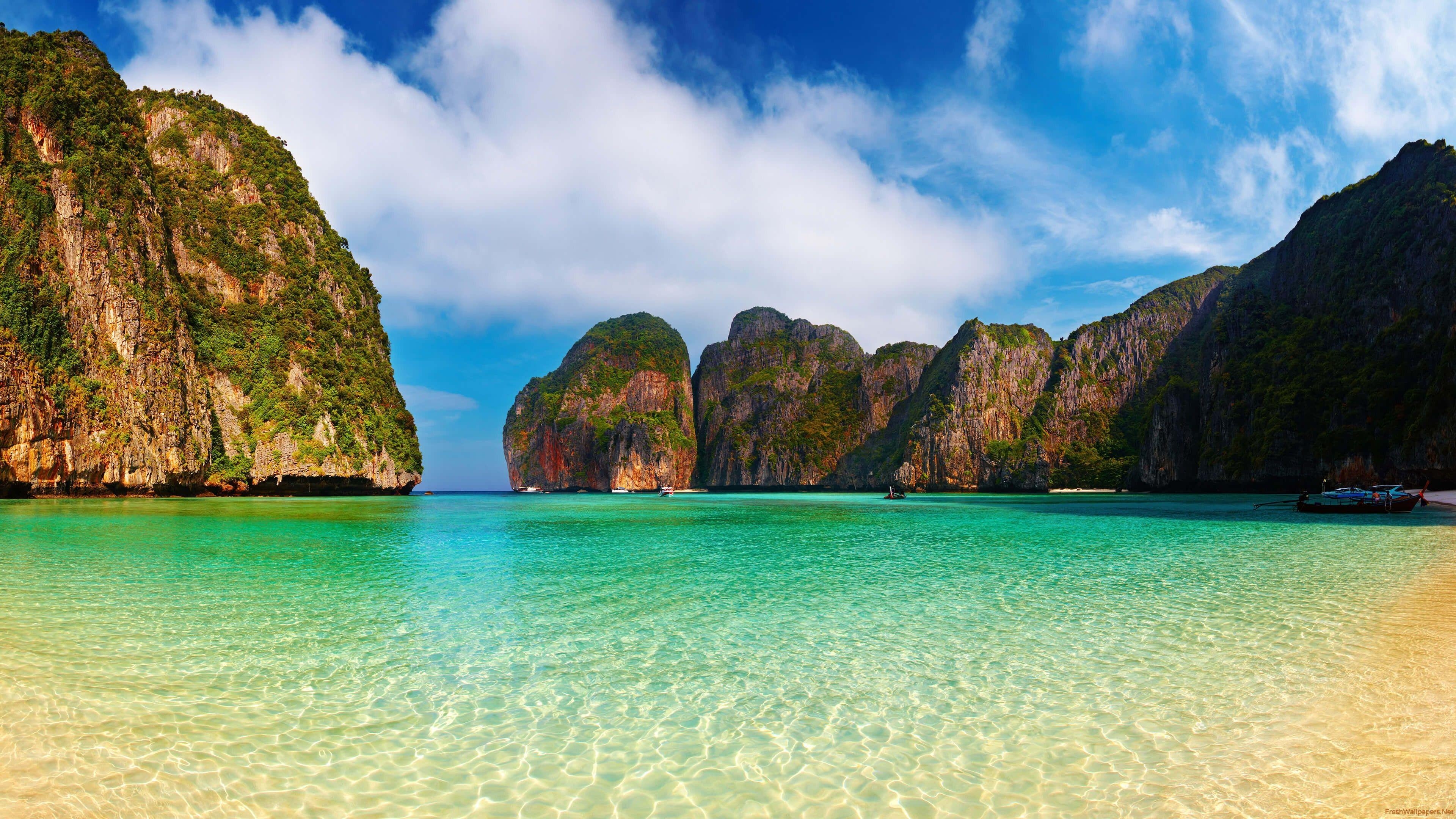 Maya Bay, Ko Phi Phi, Strand, Thailand, Meer, 3840x2160 4K Desktop