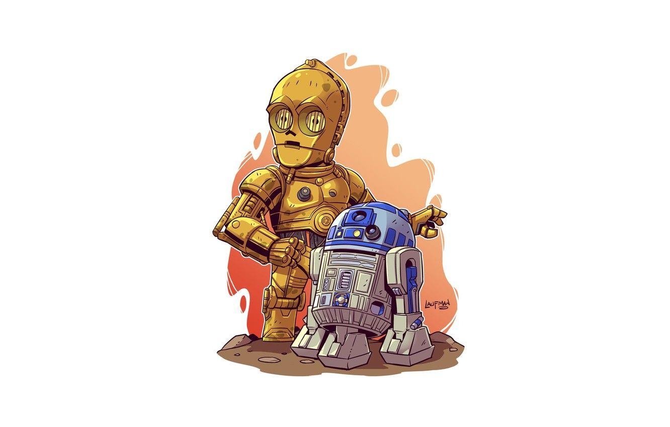 R2D2, C-3PO, Star Wars, Derek Laufman, Kunst, 1340x850 HD Desktop