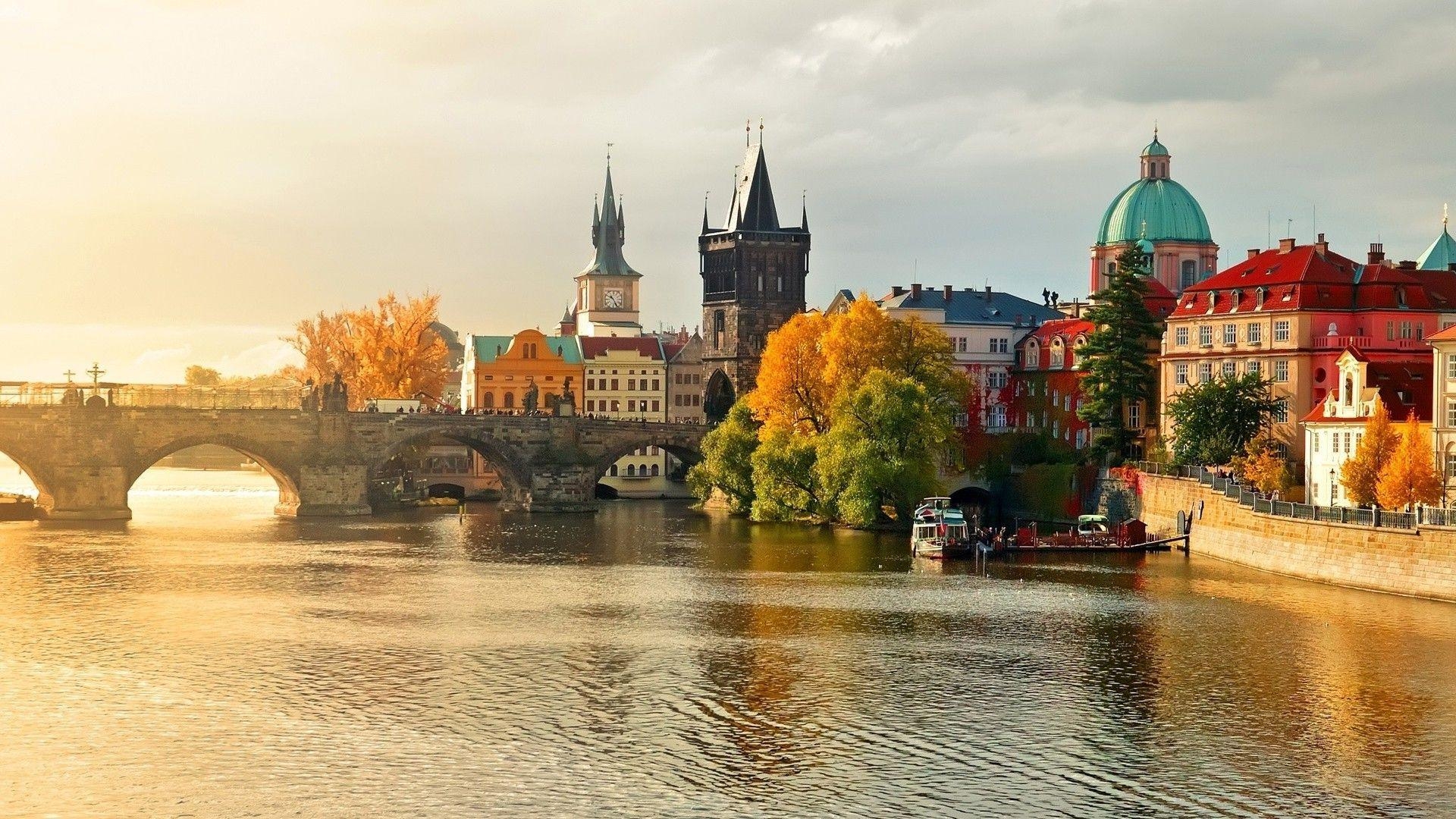 Prag, Karlsbrücke, Moldau, Fluss, Panorama, 1920x1080 Full HD Desktop