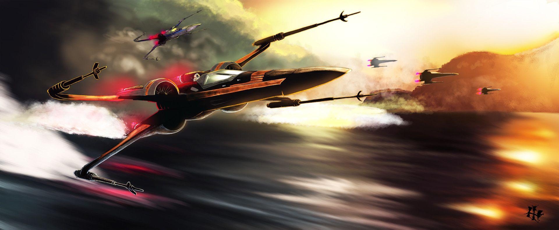 Poe Dameron, X-Wing, Star Wars, Kunst, Pilot, 1920x800 Dual Screen Desktop