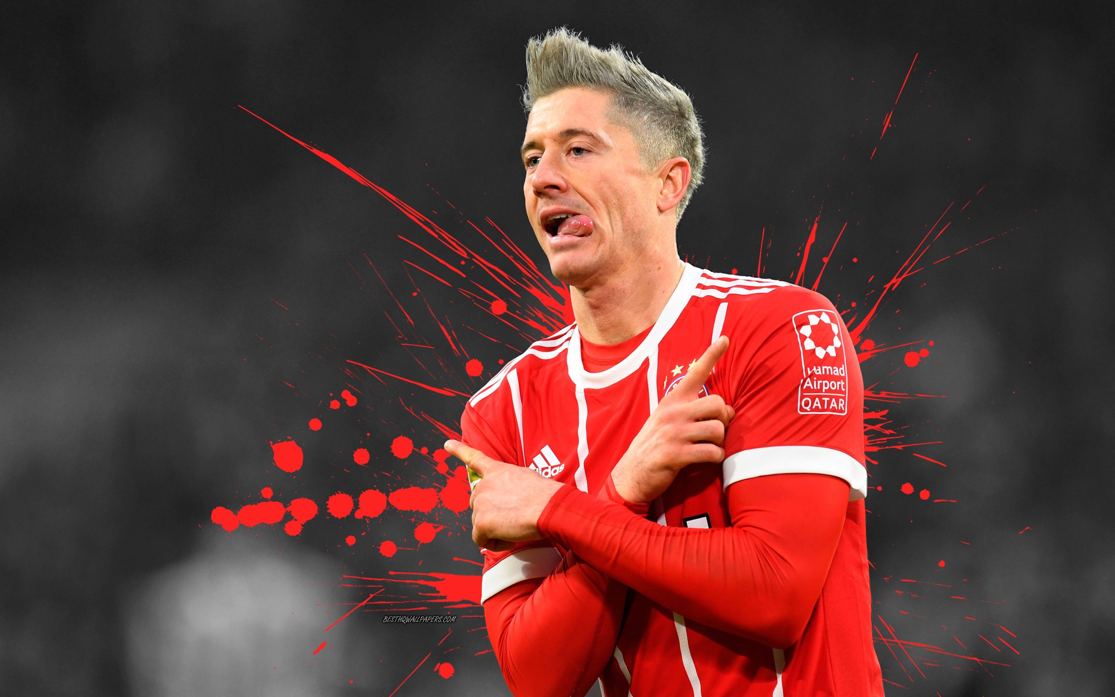 Lewandowski, 4K, Grunge, Bayern, Fußball, 3840x2400 4K Desktop