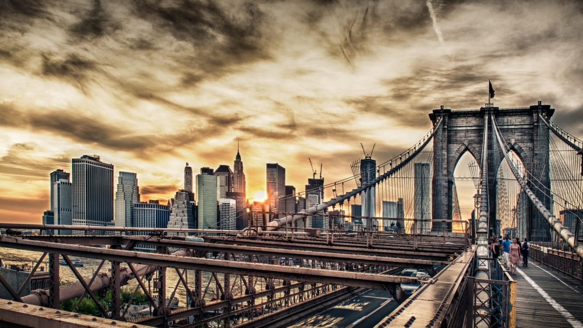 Brooklyn Bridge, Sonnenuntergang, HD, Hintergrund, New York, 1920x1080 Full HD Desktop