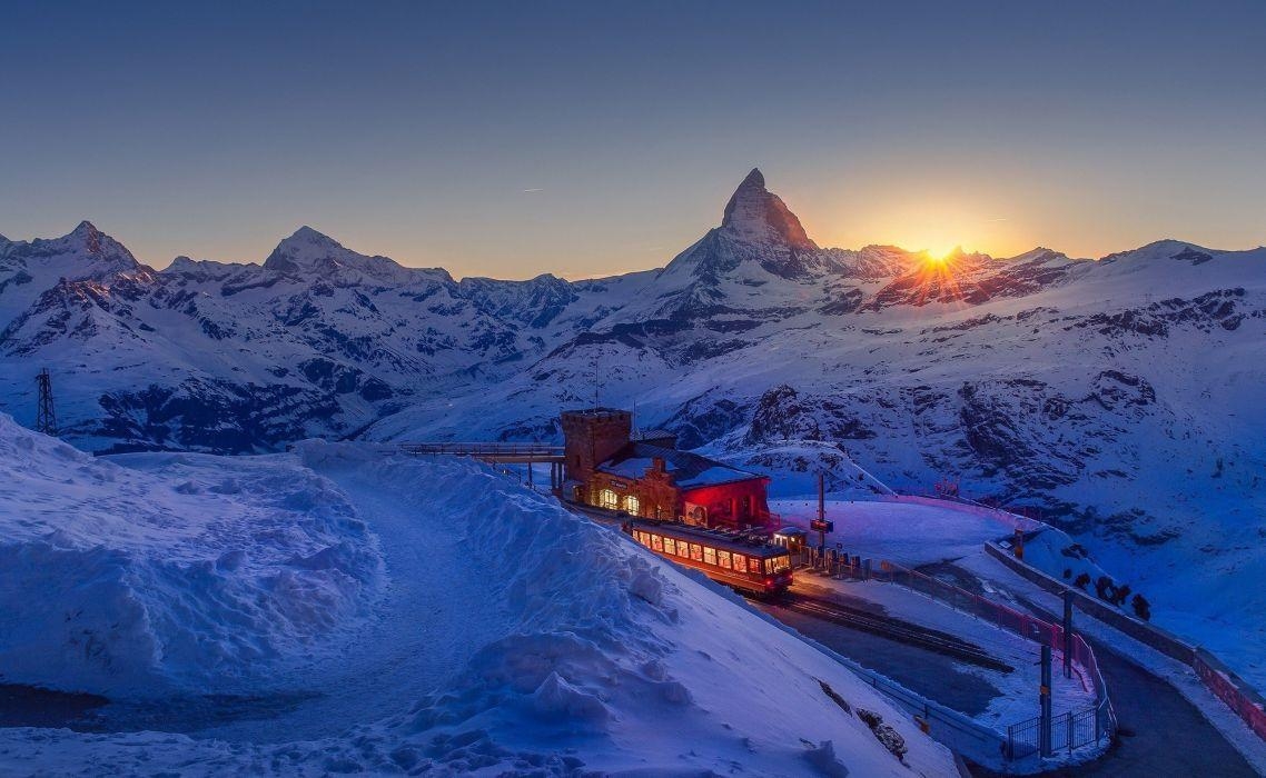 Landschaft, Matterhorn, Natur, Straße, Sonnenuntergang, 1140x700 HD Desktop