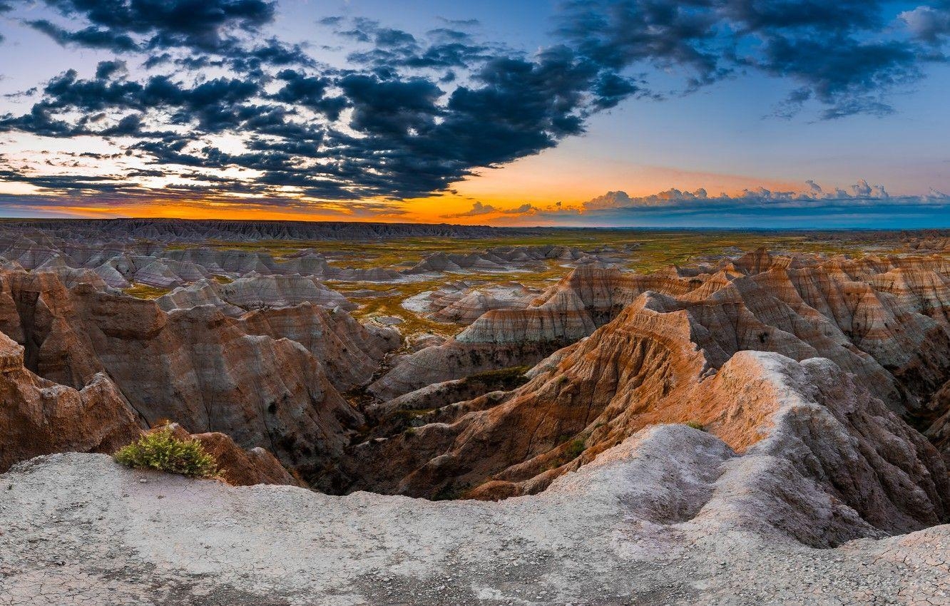 Sonnenaufgang, Felsen, Panorama, Badlands, South Dakota, 1340x850 HD Desktop