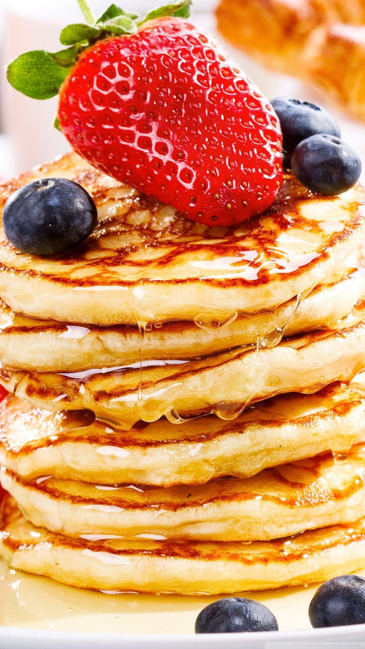 Pfannkuchen, Sirup, 4K UHD, Frühstück, Geschirr, 1440x2560 HD Handy