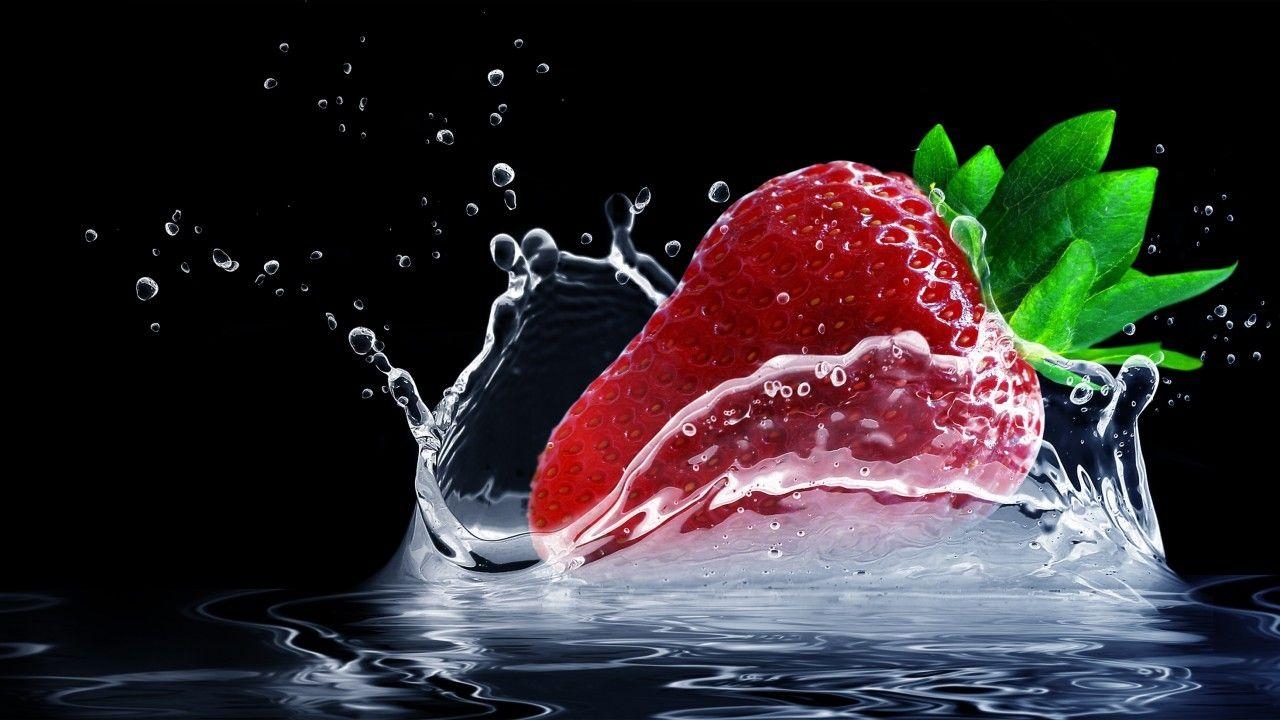 Erdbeere, Wasserspritzer, HD, Leben, Hintergrund, 1280x720 HD Desktop