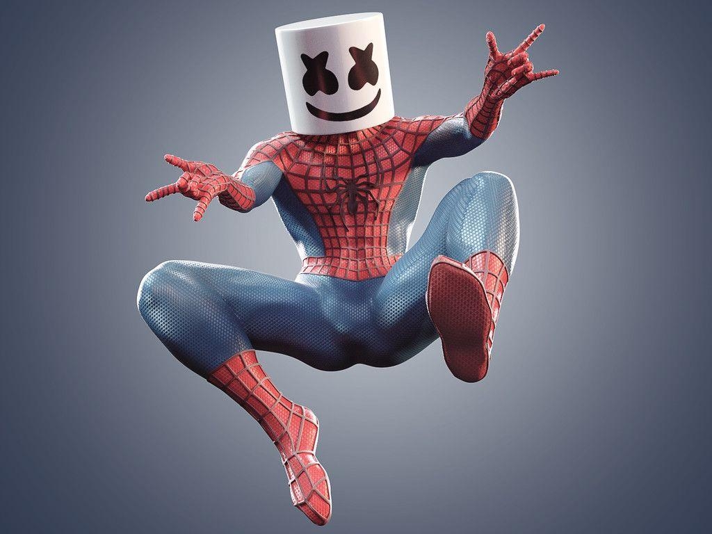 Marshmello, Spiderman, Cross-Over, Musik, Superheld, 1030x770 HD Desktop