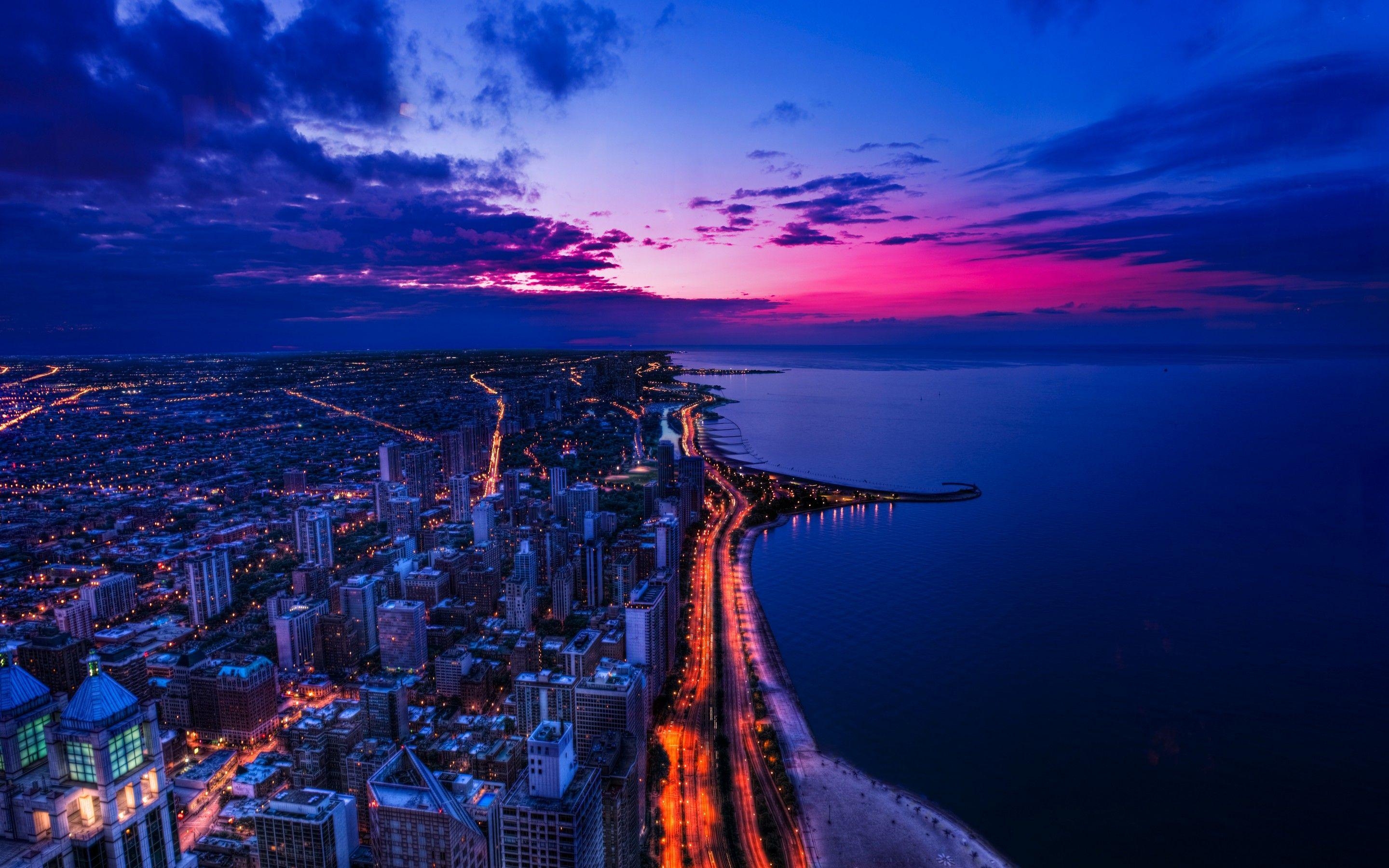 Chicago, Sonnenuntergang, Stadt, Skyline, Schönheit, 2880x1800 HD Desktop