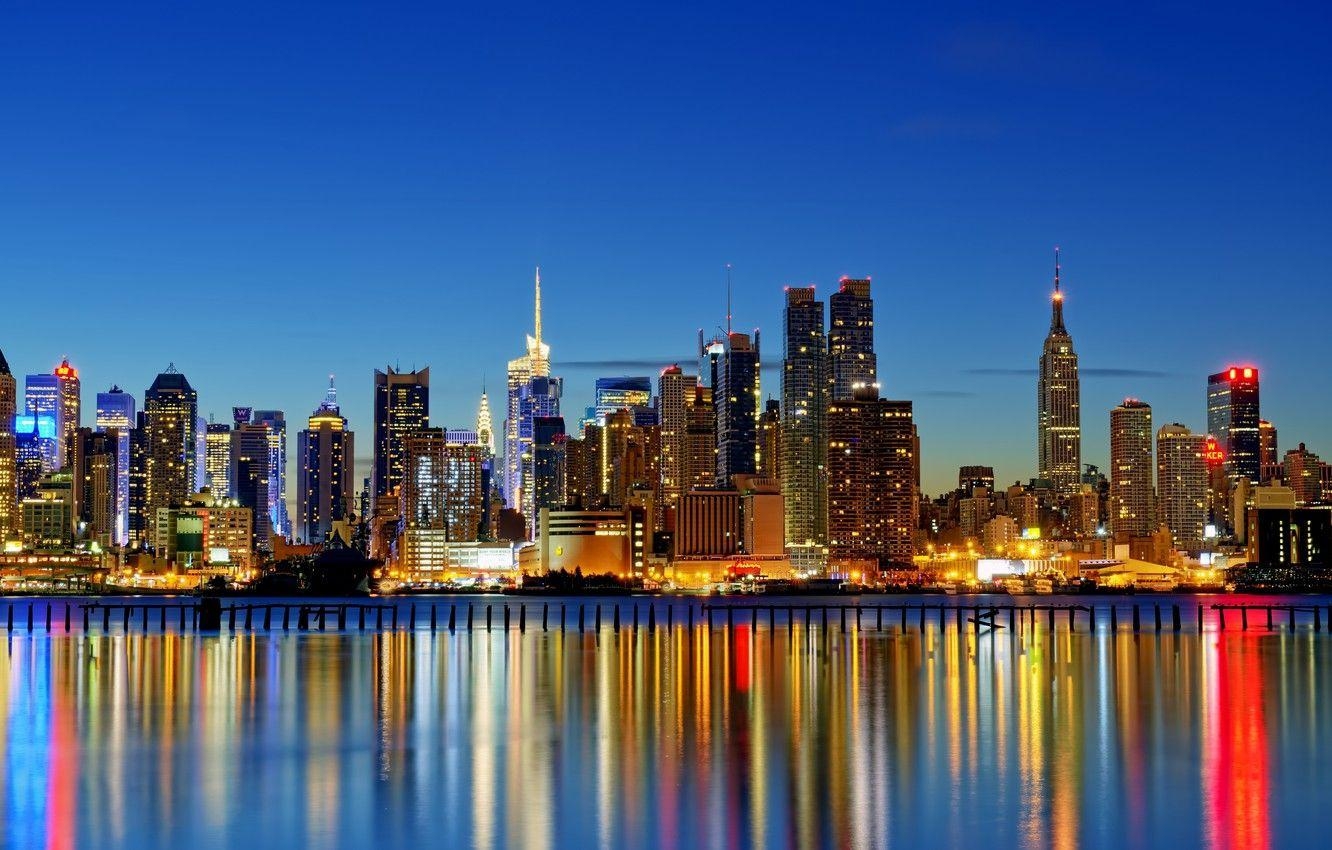 Skyline, New York, Hudson, Flussansicht, 1340x850 HD Desktop