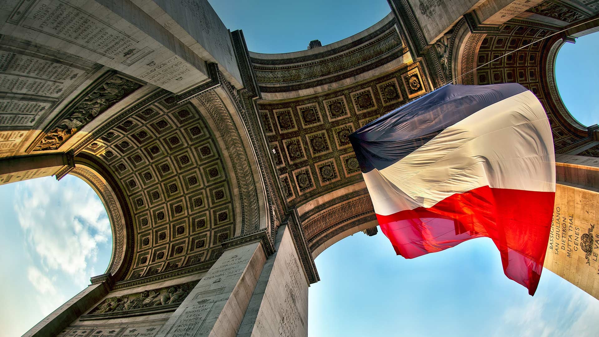 Arc de Triomphe, Flagge, Paris, Denkmal, Reisen, 1920x1080 Full HD Desktop