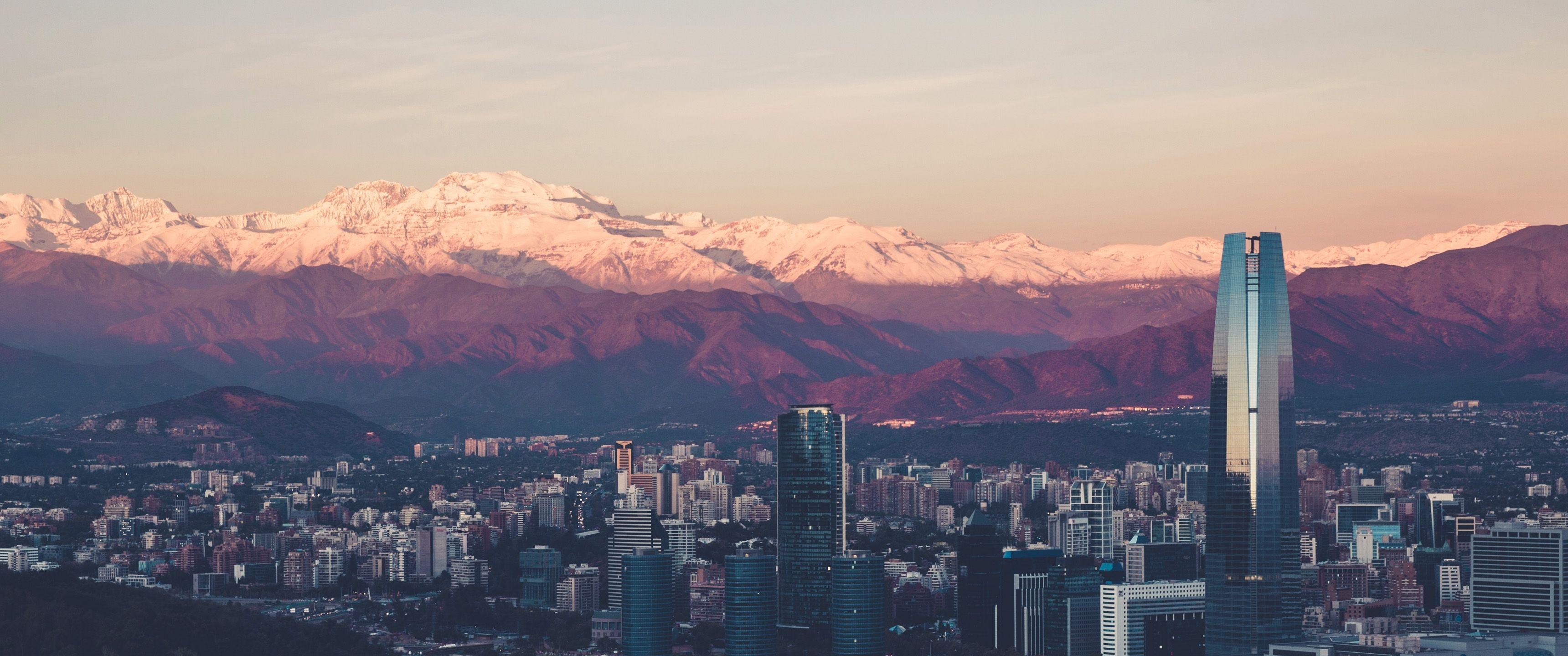 Santiago, Ultrawide, Skyline, Stadt, Chile, 3440x1440 Dual Screen Desktop