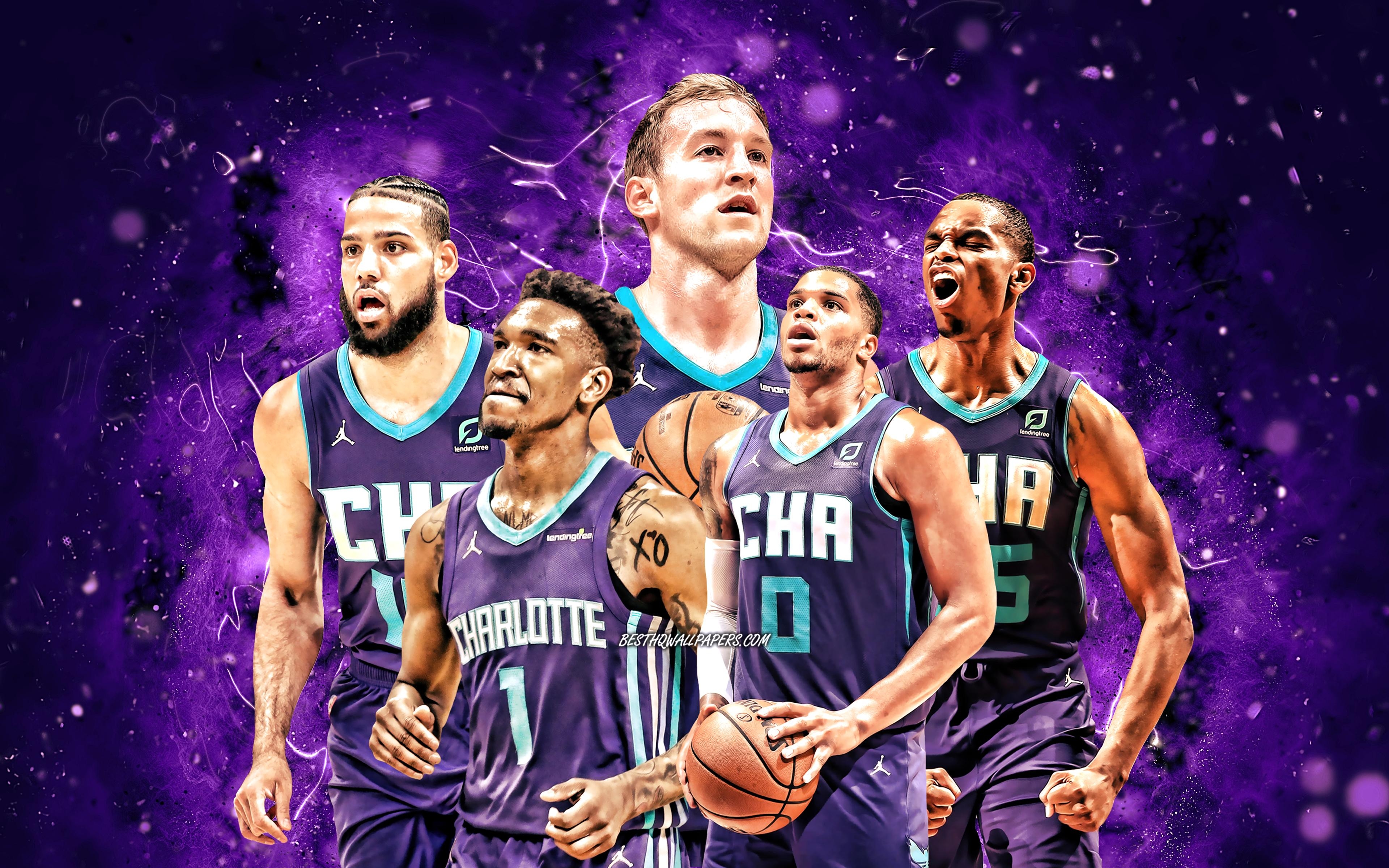 Miles Bridges, Charlotte Hornets, Basketball, Neonlichter, NBA, 3840x2400 4K Desktop