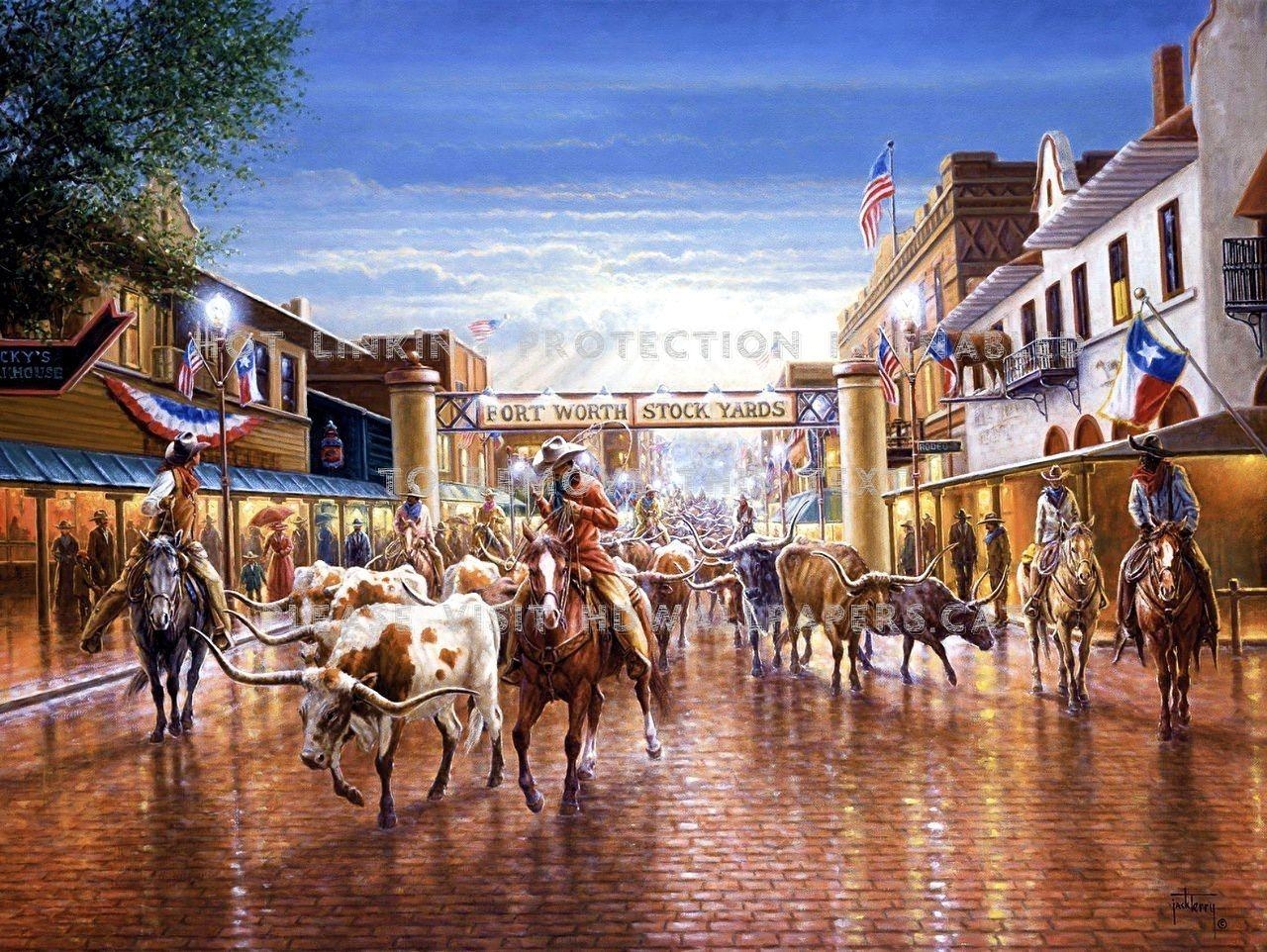 Fort Worth, Stockyards, Stadt, Bullen, Häuser, 1280x970 HD Desktop