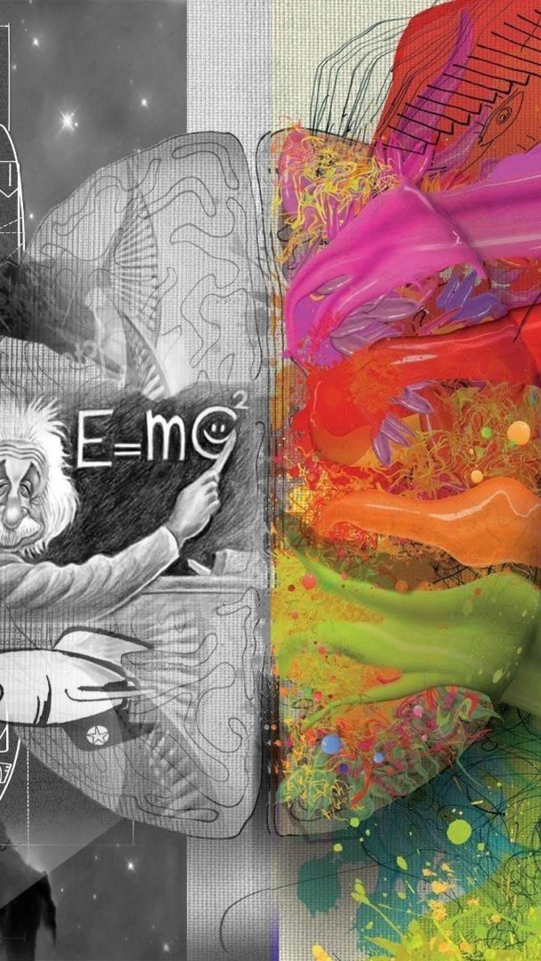 Einstein, Kunst, Gehirn, Farben, Kreativität, 1080x1920 Full HD Handy