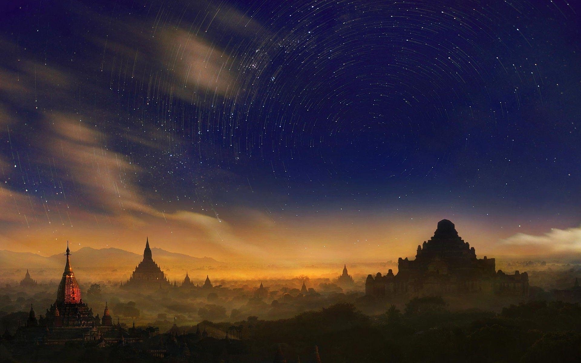 Bagan, Burma, Sterne, Raum, Himmel, 1920x1200 HD Desktop