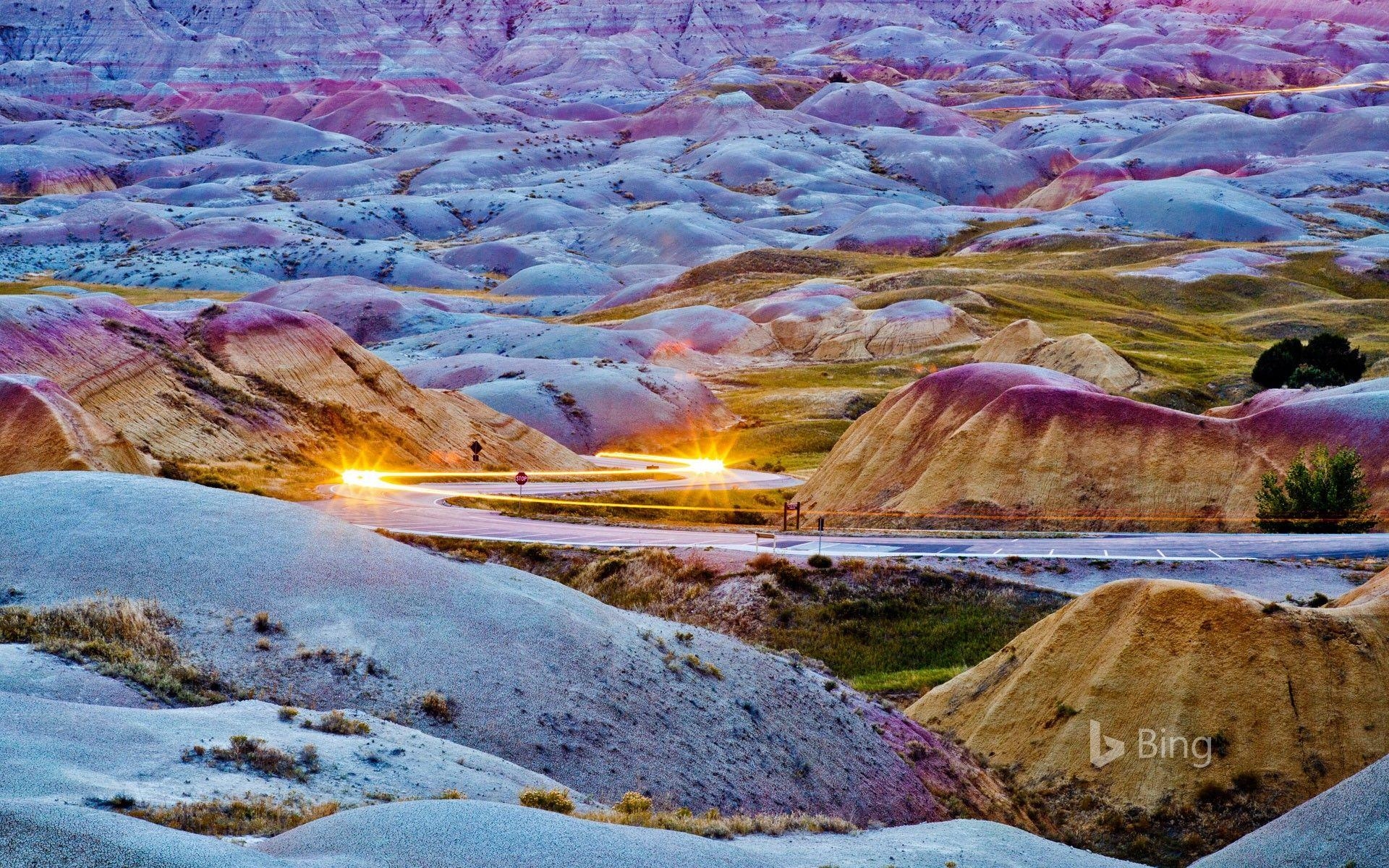 Badlands Nationalpark, Lichterspuren, South Dakota, Natur, Abend, 1920x1200 HD Desktop