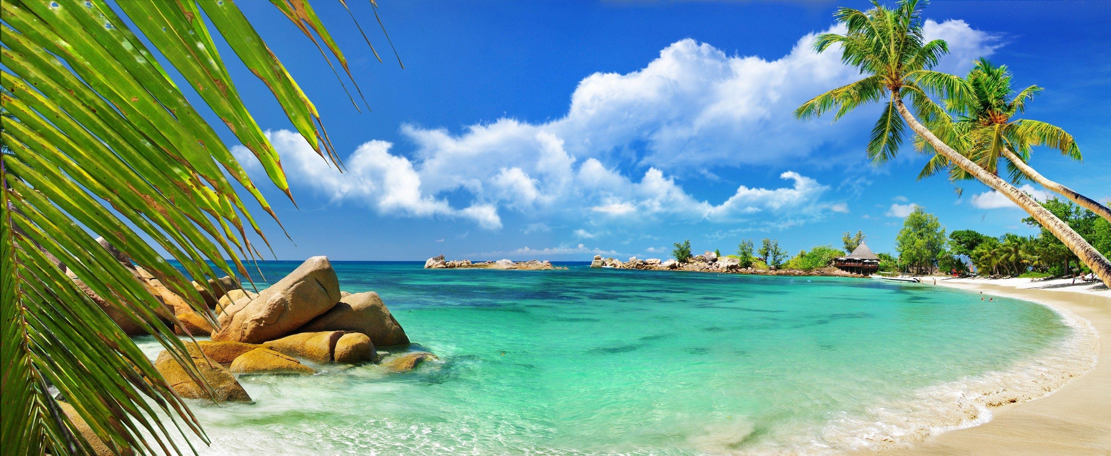 Seychellen HD, Hintergrund, Entspannung, Natur, Insel, 3600x1480 Dual Screen Desktop