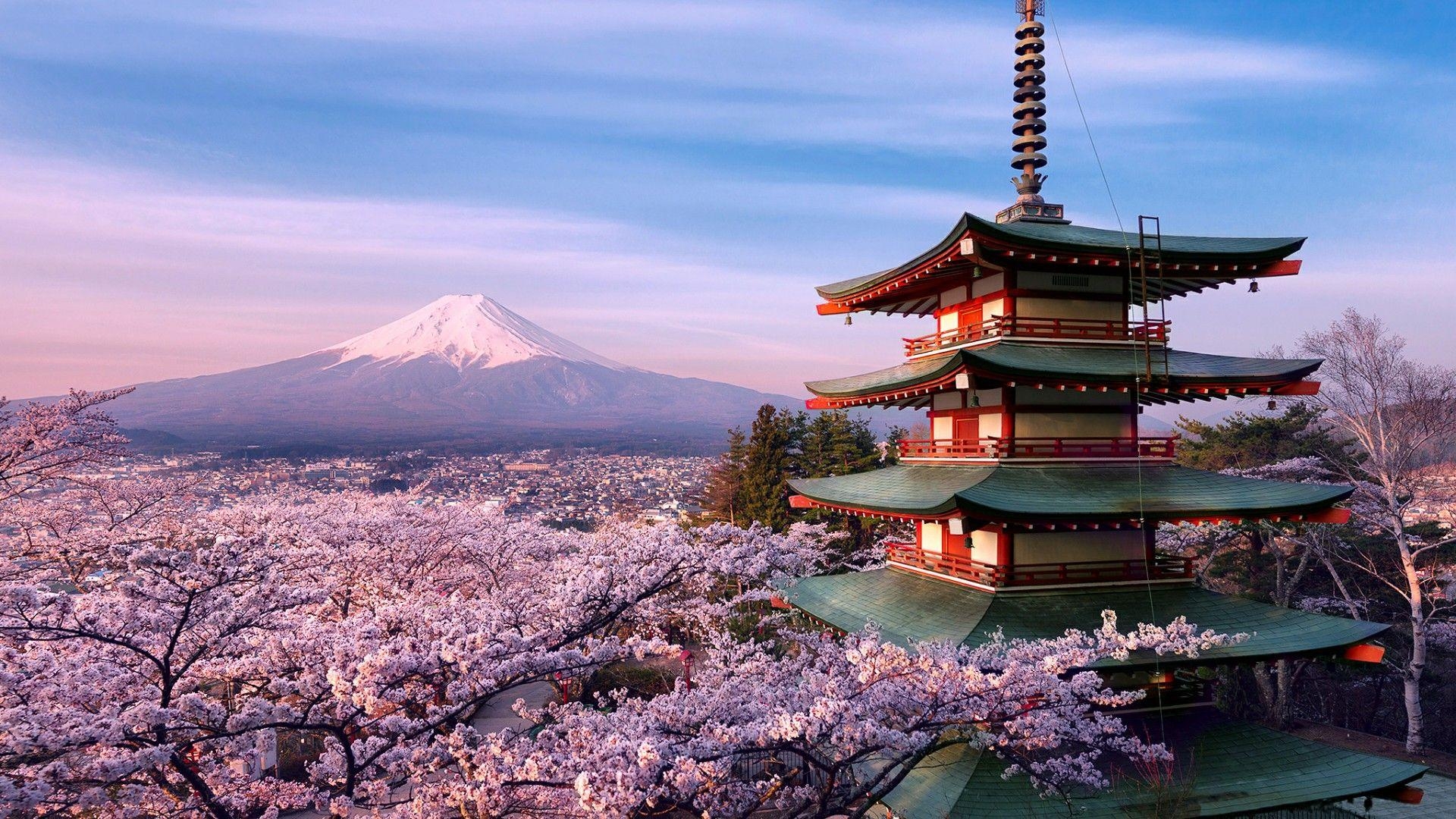 Mount Fuji, Vulkan, Chureito Pagode, Japan, Reisen, 1920x1080 Full HD Desktop