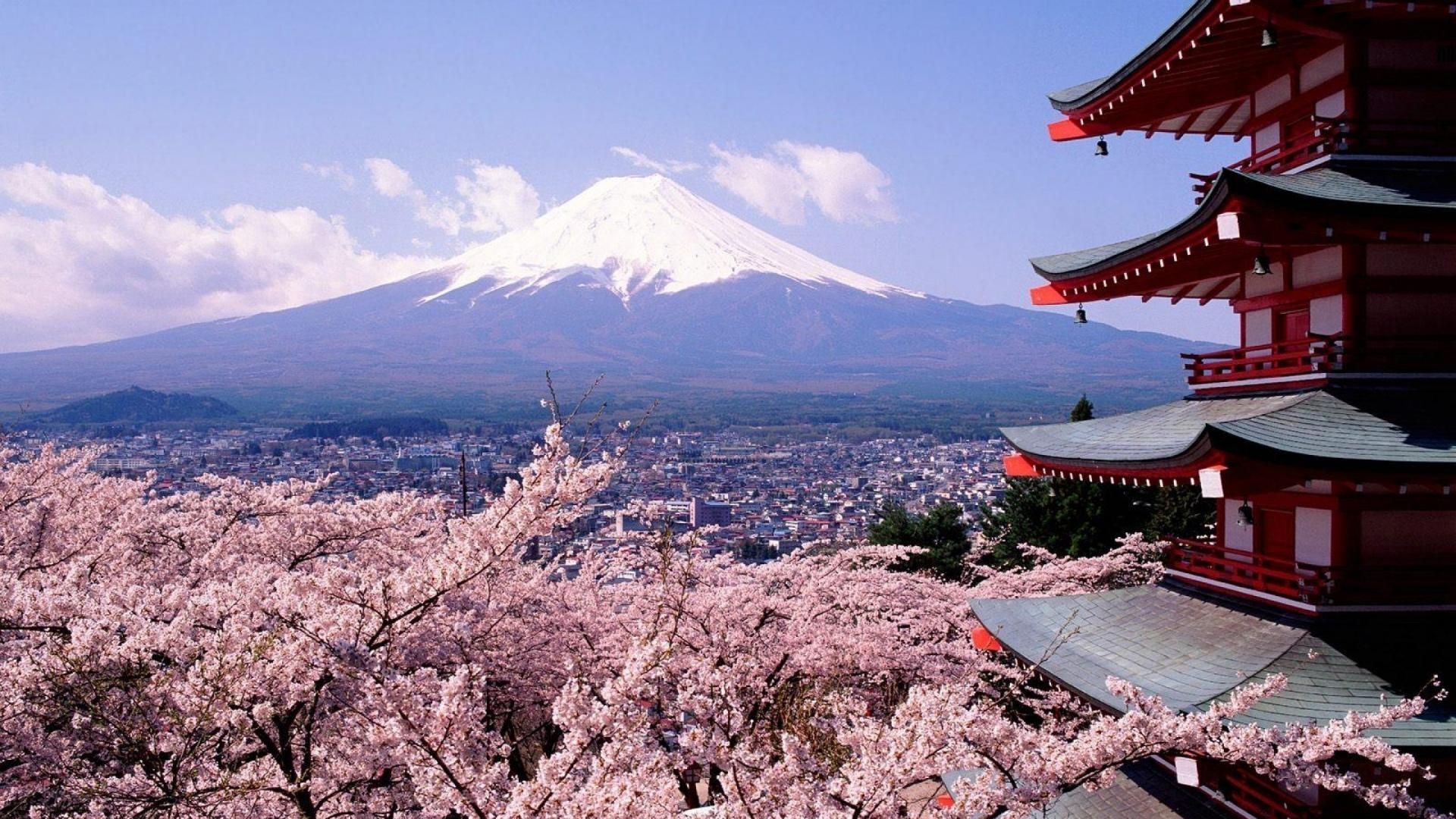 Japan, Fuji, Tokyo Tower, Sakura, Hintergrund, 1920x1080 Full HD Desktop