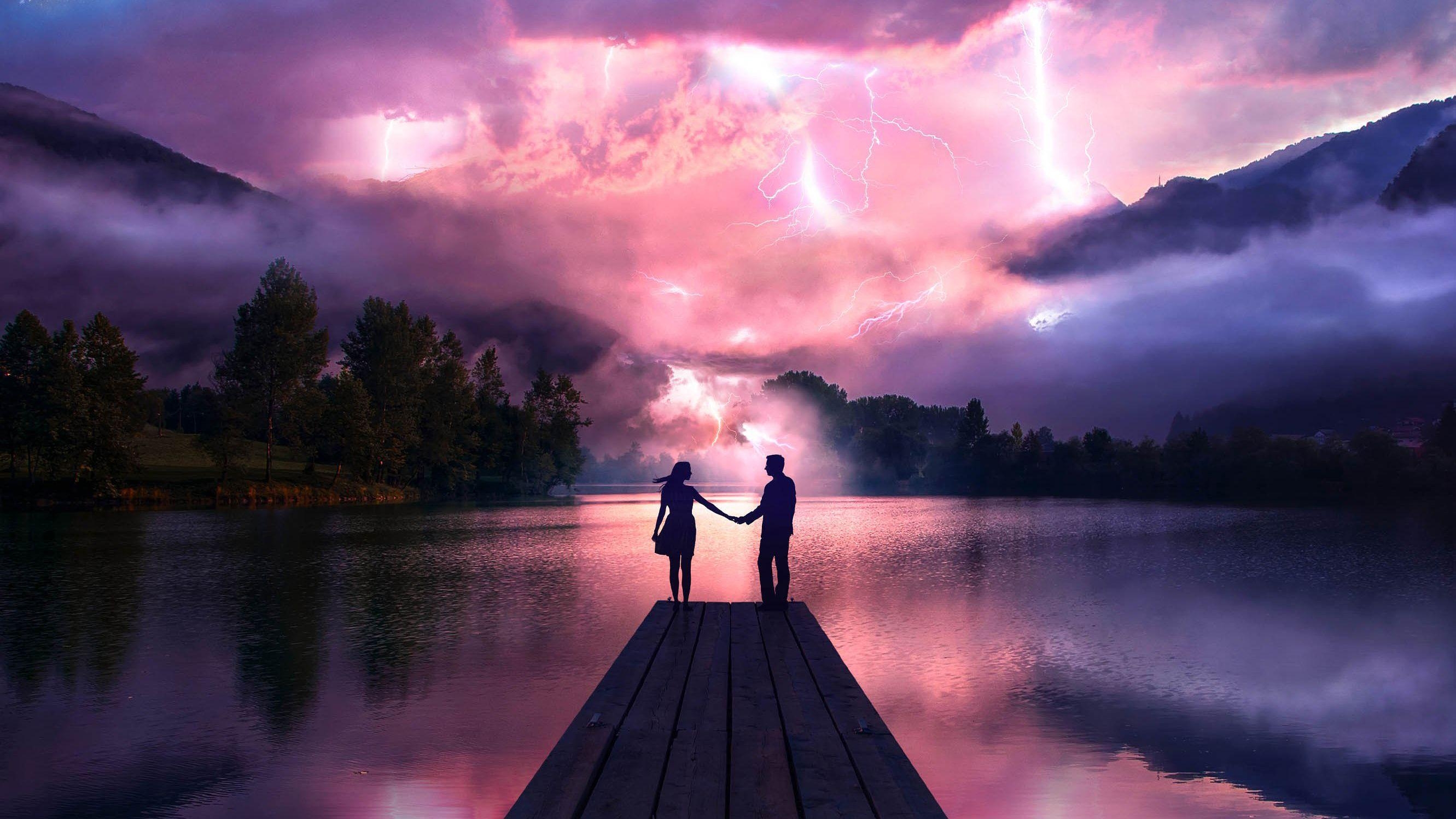 Elektrisches Paar, Hand in Hand, Pier, HD, Liebe, 2670x1500 HD Desktop