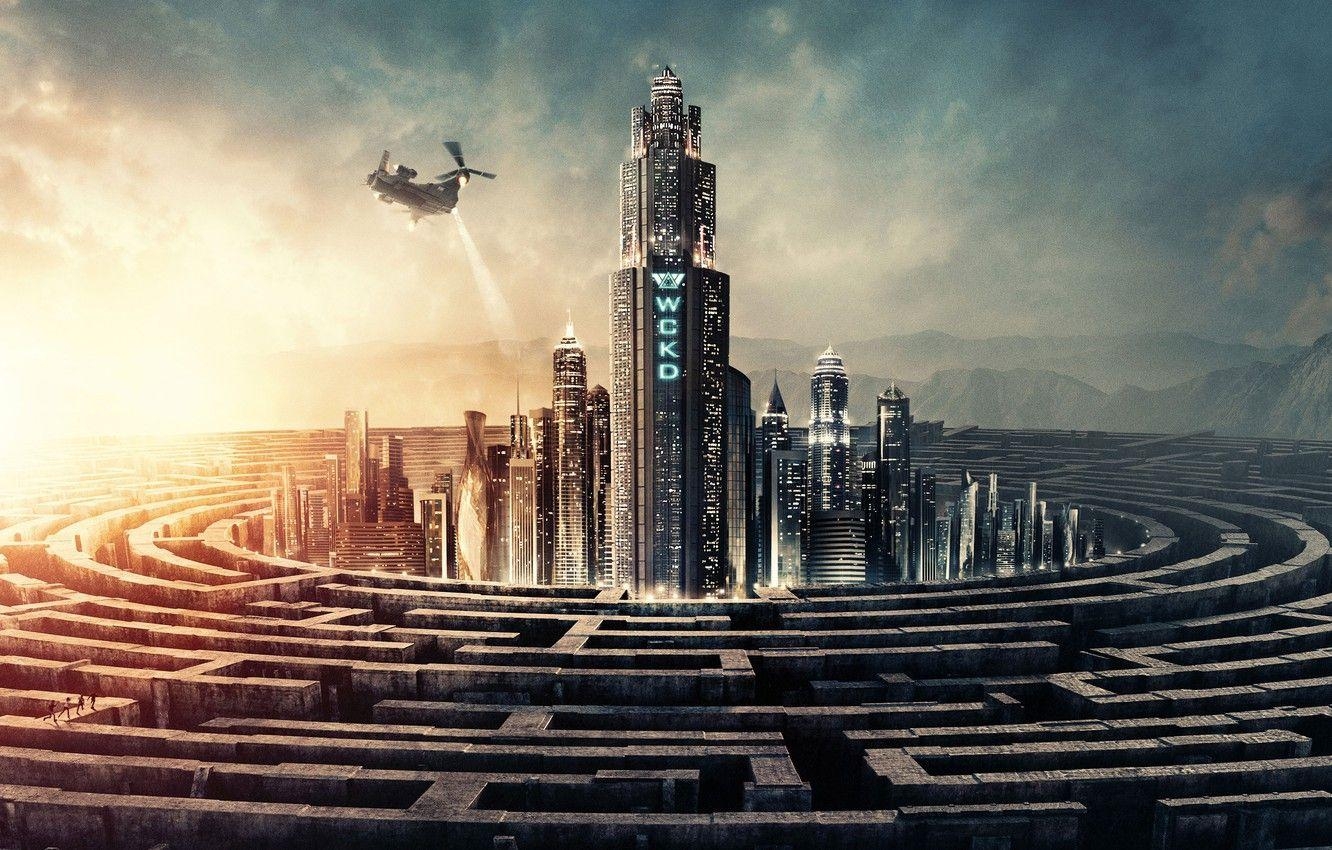 Maze Runner, Berge, Fiktion, Wolkenkratzer, Hubschrauber, 1340x850 HD Desktop