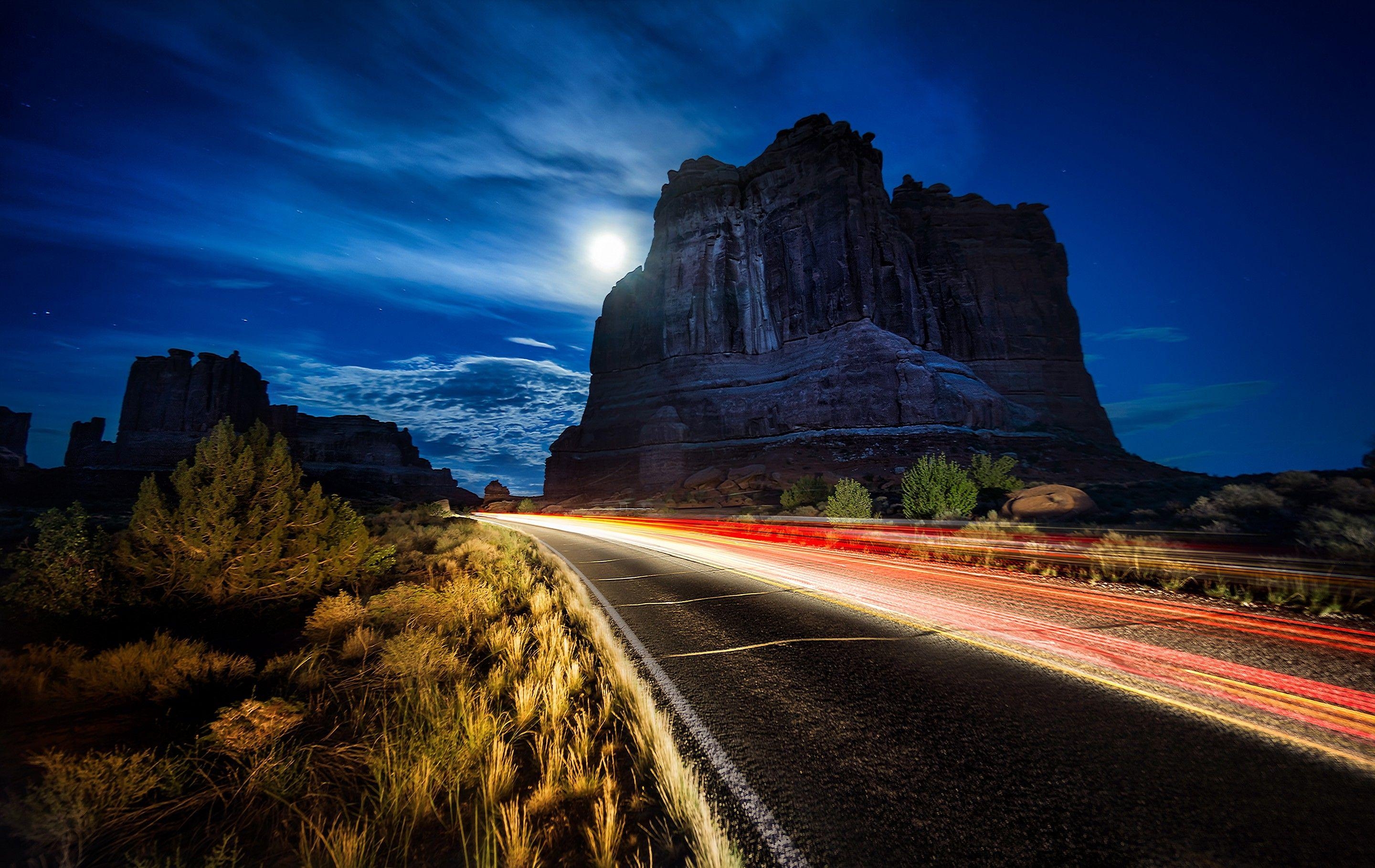 Arches Nationalpark, Nacht, Straße, Utah, USA, 2880x1820 HD Desktop