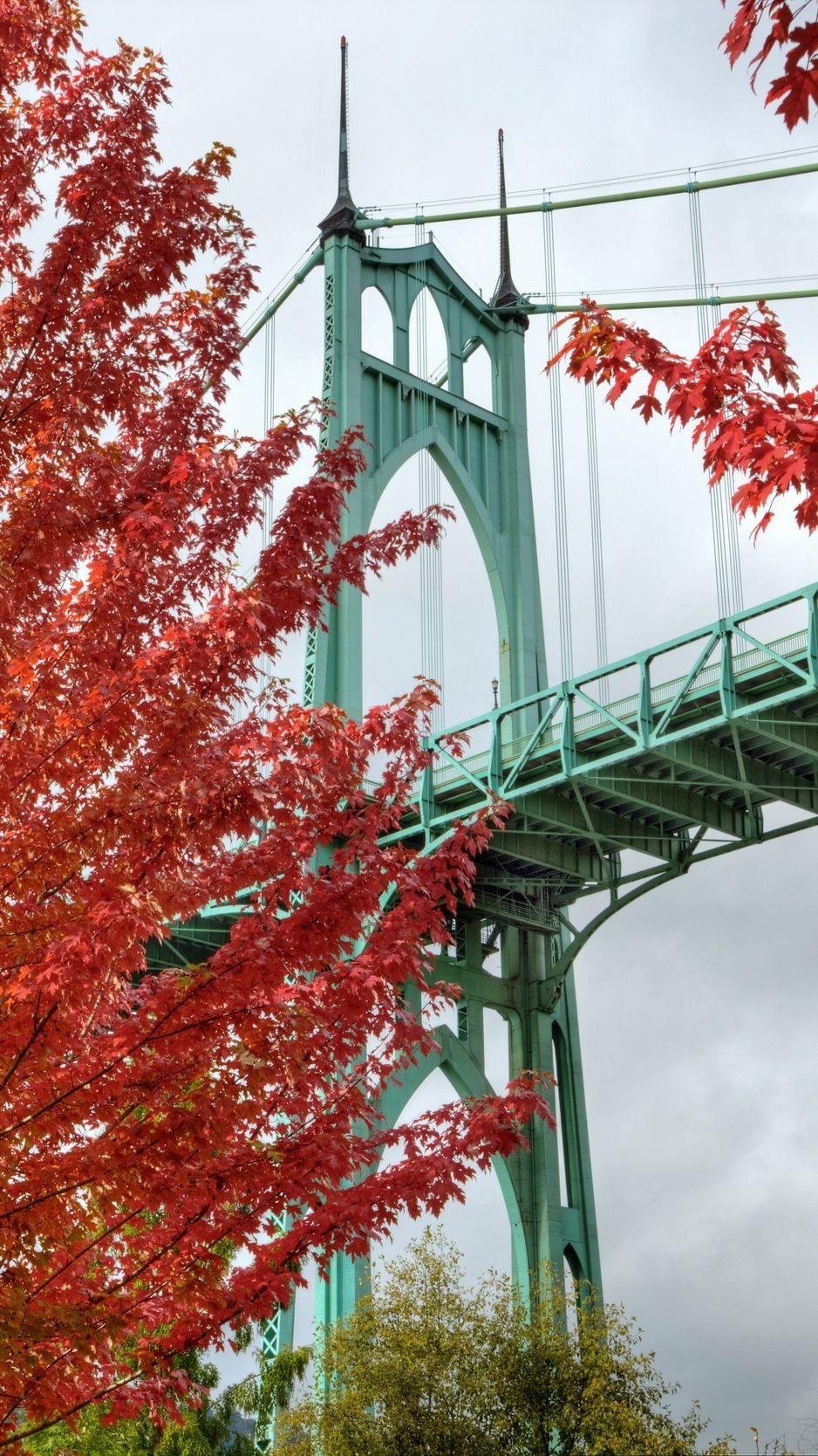 Brücke, Bäume, Herbst, Herunterladen, Portland, 940x1670 HD Handy