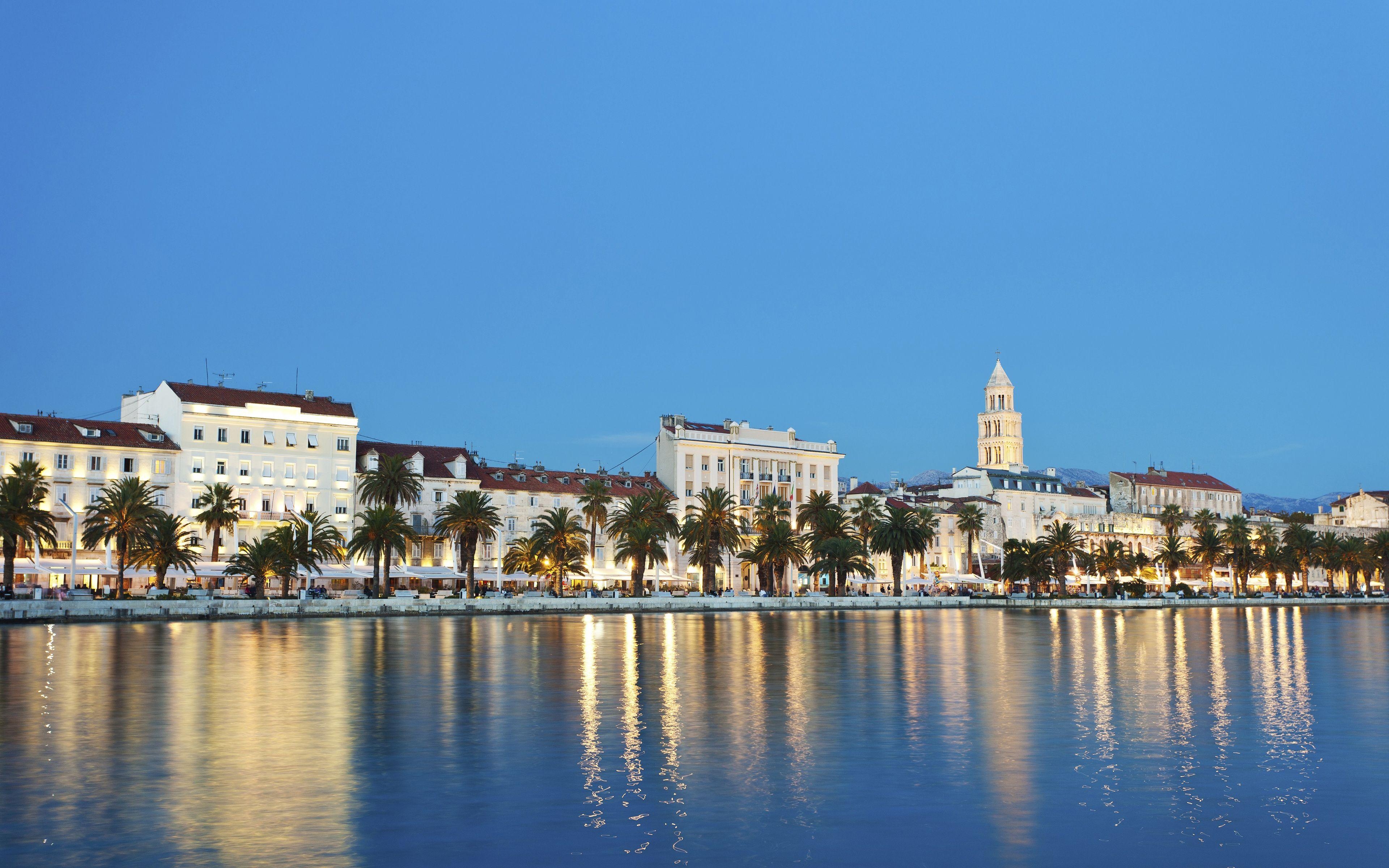 Split, Kroatien, Nacht, HD, Stadt, 3840x2400 4K Desktop