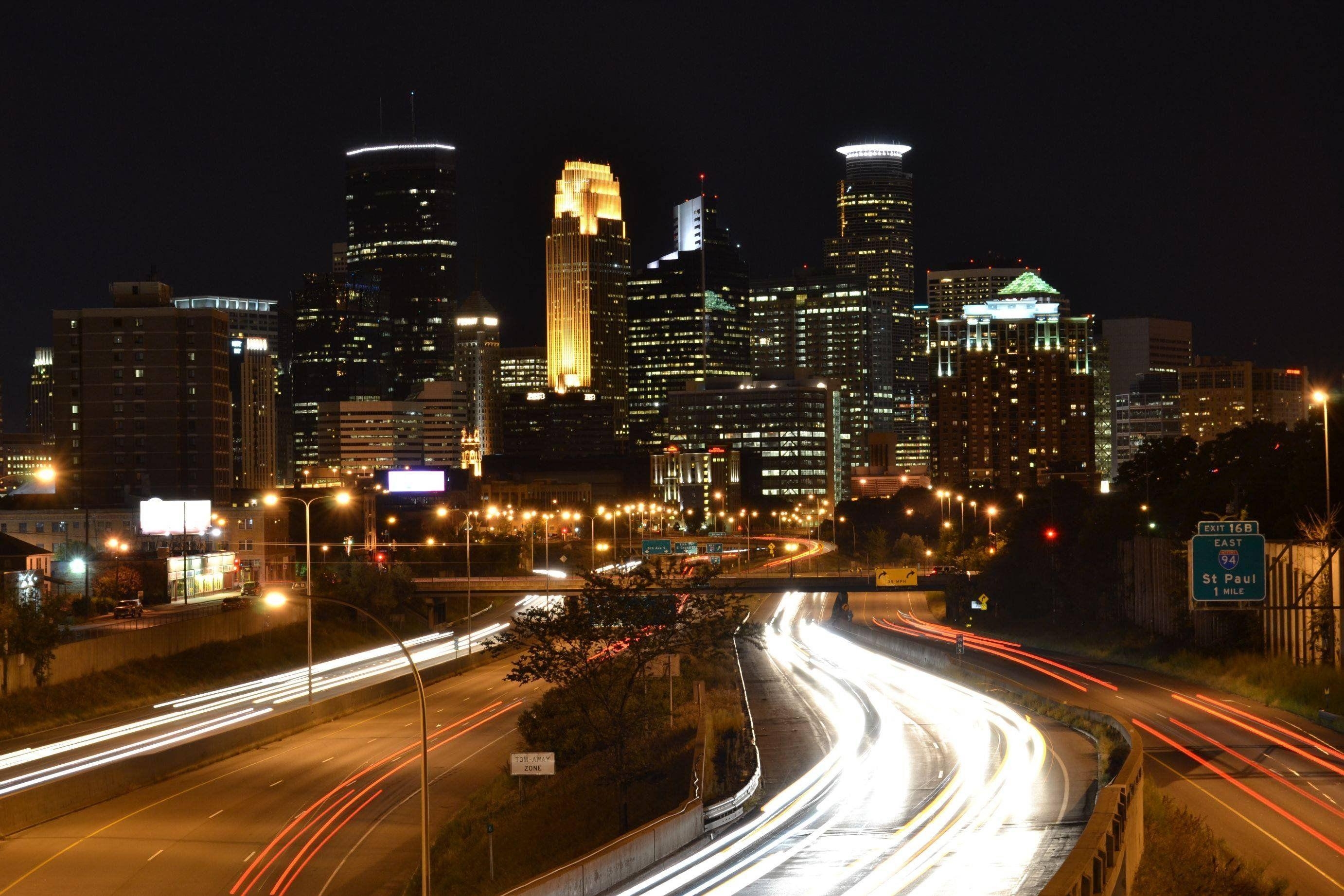 Minneapolis, Skyline, Stadtansicht, Nacht, Gebäudefassaden, 2770x1850 HD Desktop