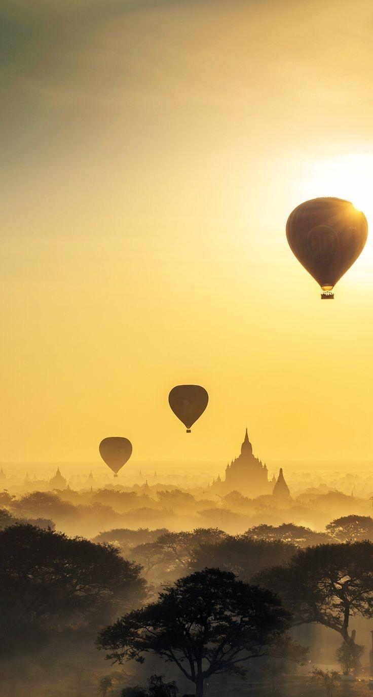 Bagan, Heißluftballon, Myanmar, Digitale Kunst, Fantasie, 740x1380 HD Handy