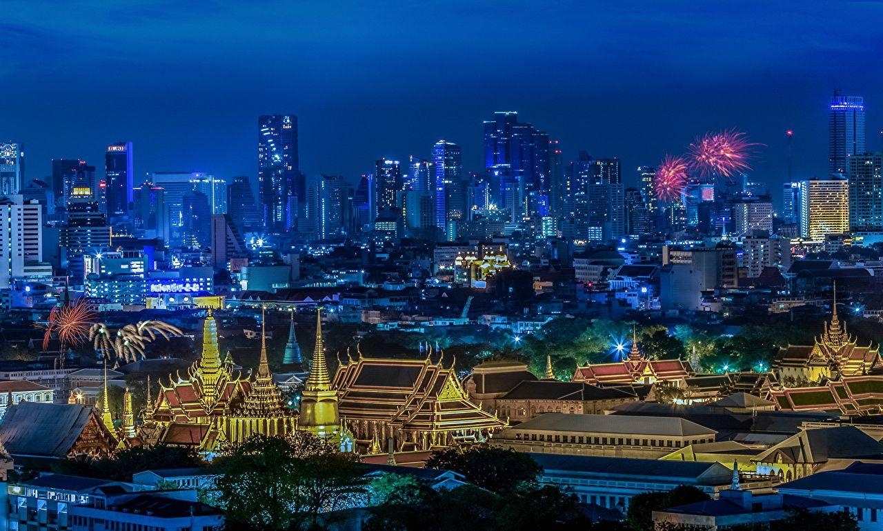 Bangkok, Thailand, Feuerwerk, Nacht, Stadtleben, 1280x770 HD Desktop