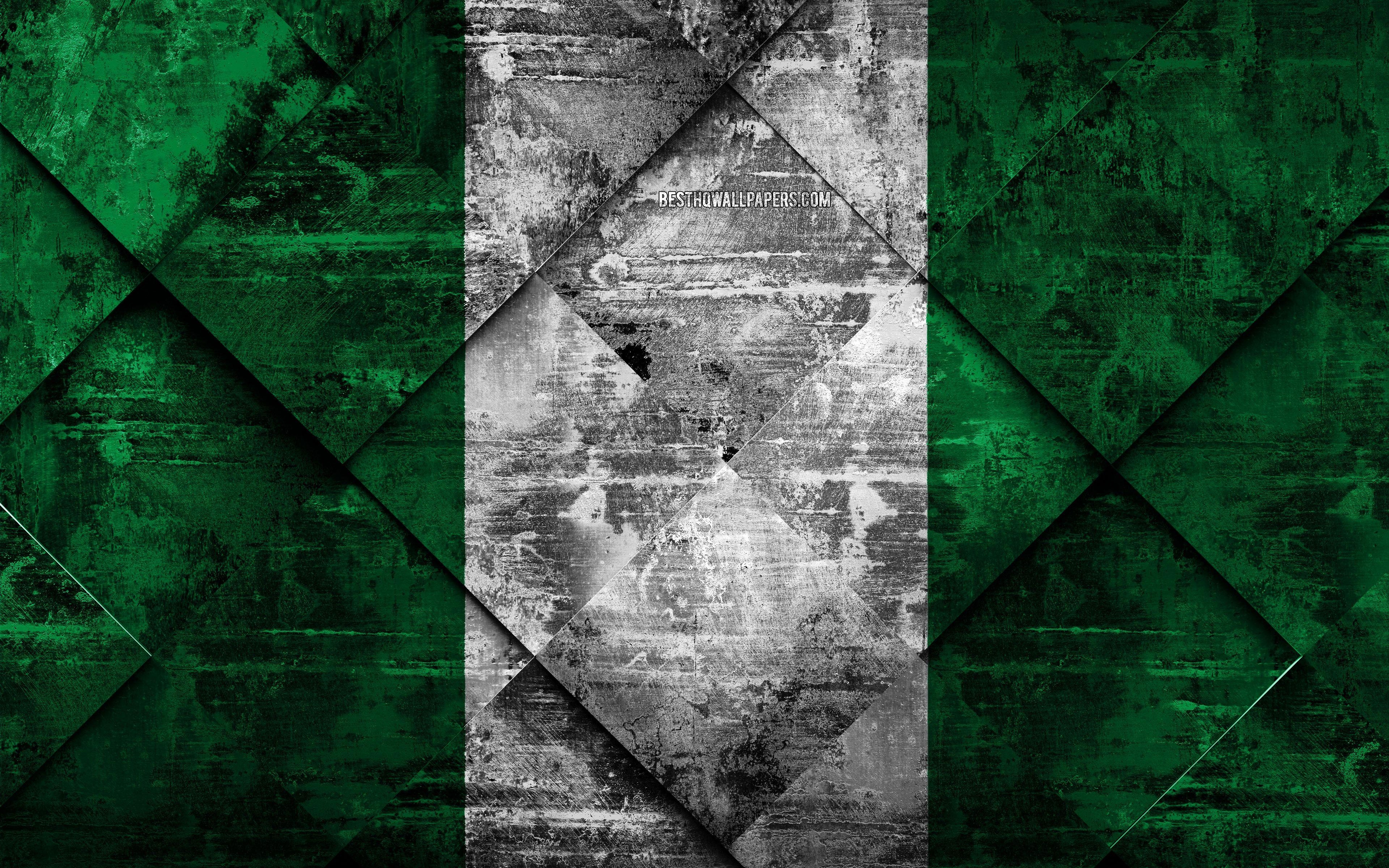 Nigeria Flagge, Grunge Kunst, Rhombus, 4K, Design, 3840x2400 4K Desktop