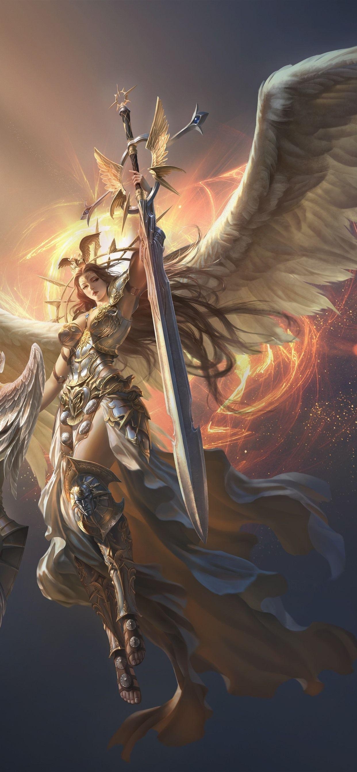 League of Angels, Engel, Flügel, Schwert, Fantasy, 1250x2690 HD Handy