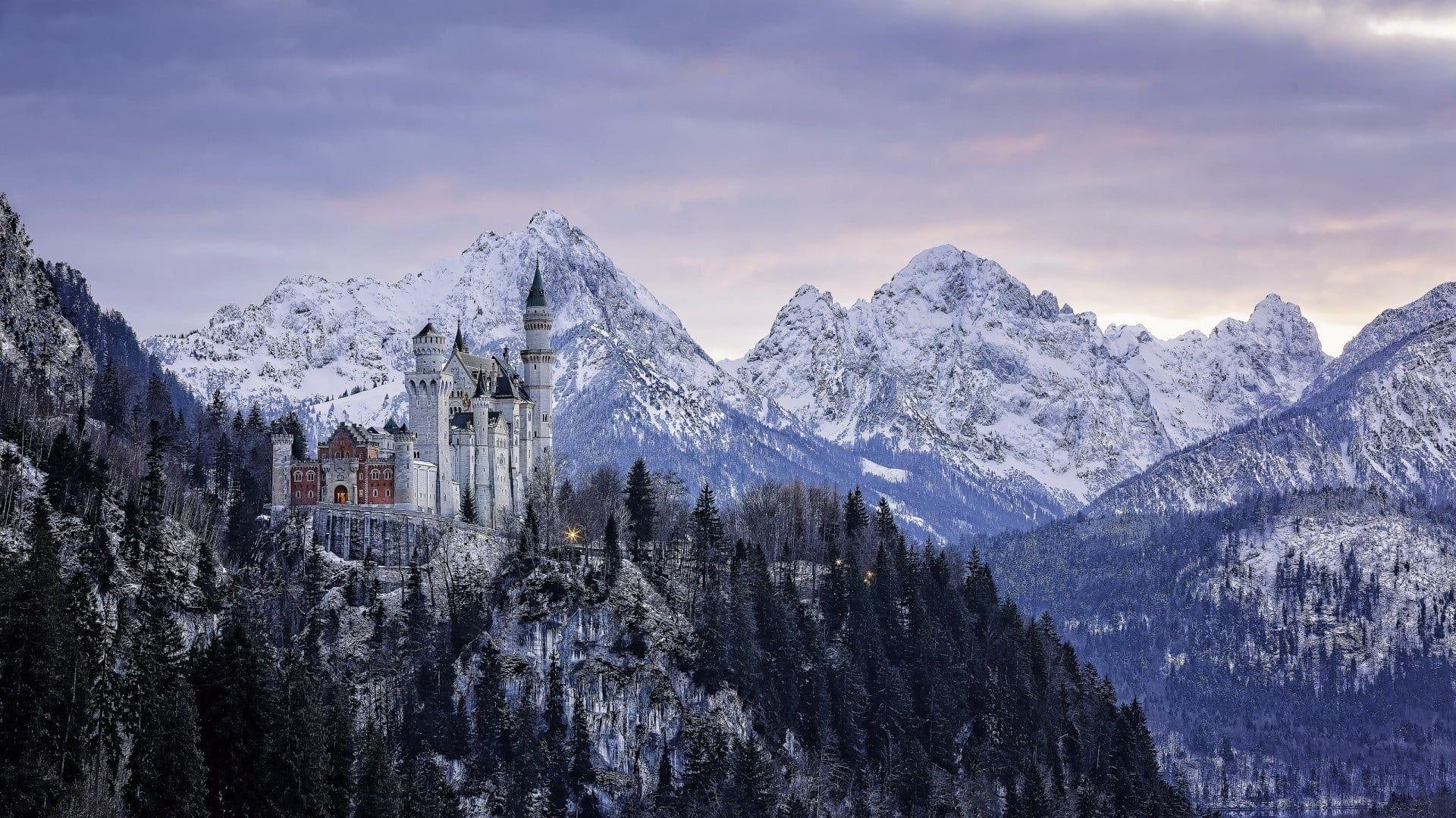 Weiß, Schwarz, Betongebäude, Neuschwanstein, Schloss, 1920x1080 Full HD Desktop