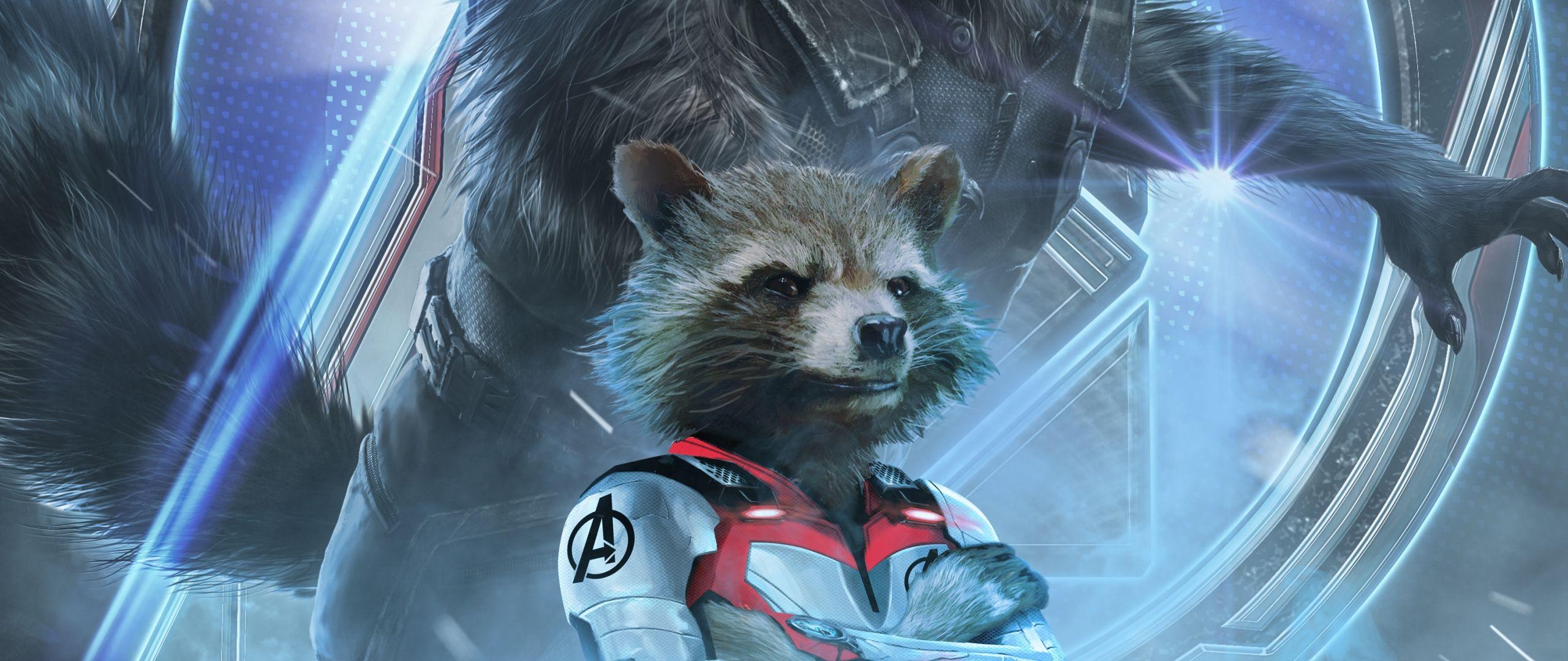 Avengers Endgame, Rocket Raccoon, Poster, Marvel, Kunst, 2560x1080 Dual Screen Desktop