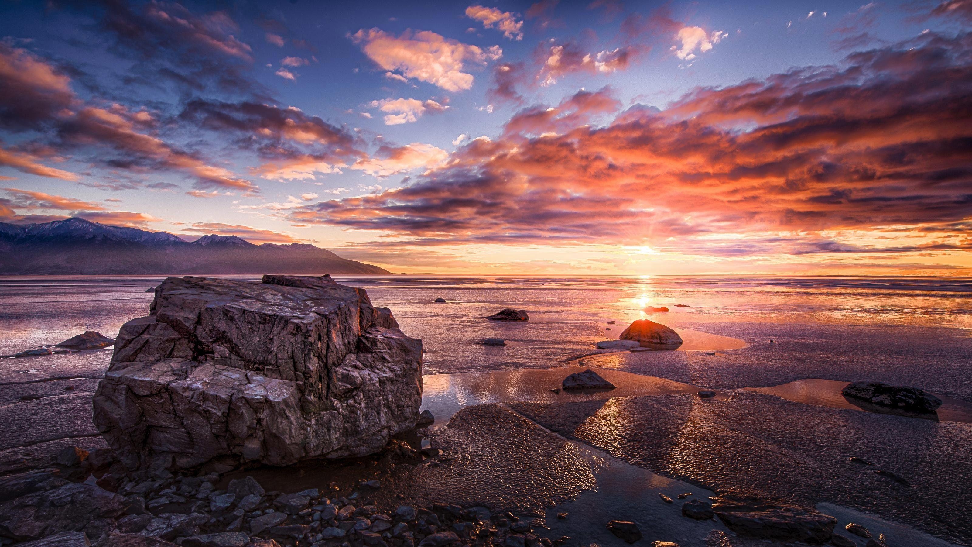 Alaska Sonnenuntergang, Turnagain Arm, Naturbild, Landschaft, Schönheit, 3200x1800 HD Desktop