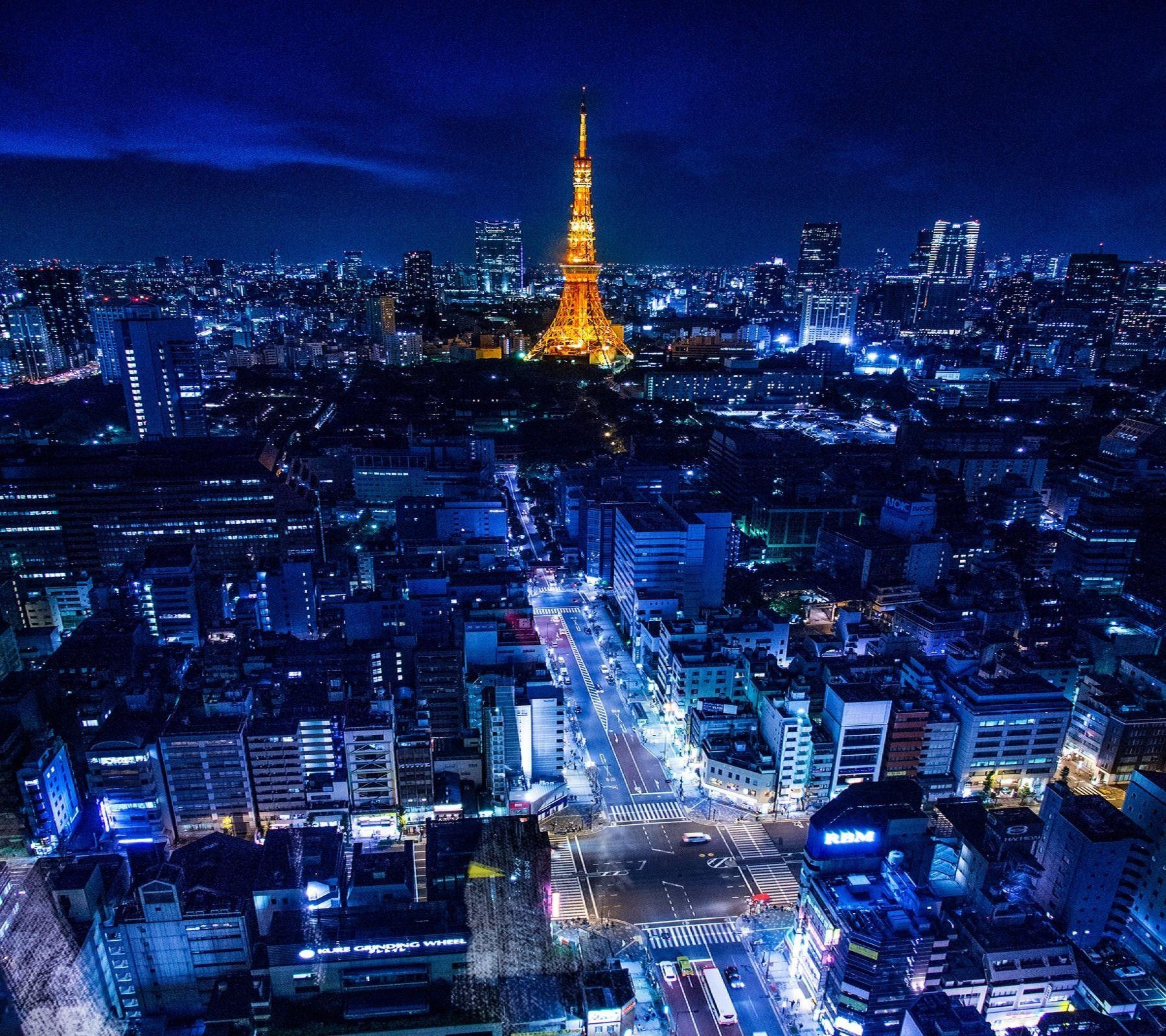 Tokyo Tower, Japanische Szene, Nacht, Vollbild, Stadt, 1800x1600 HD Desktop