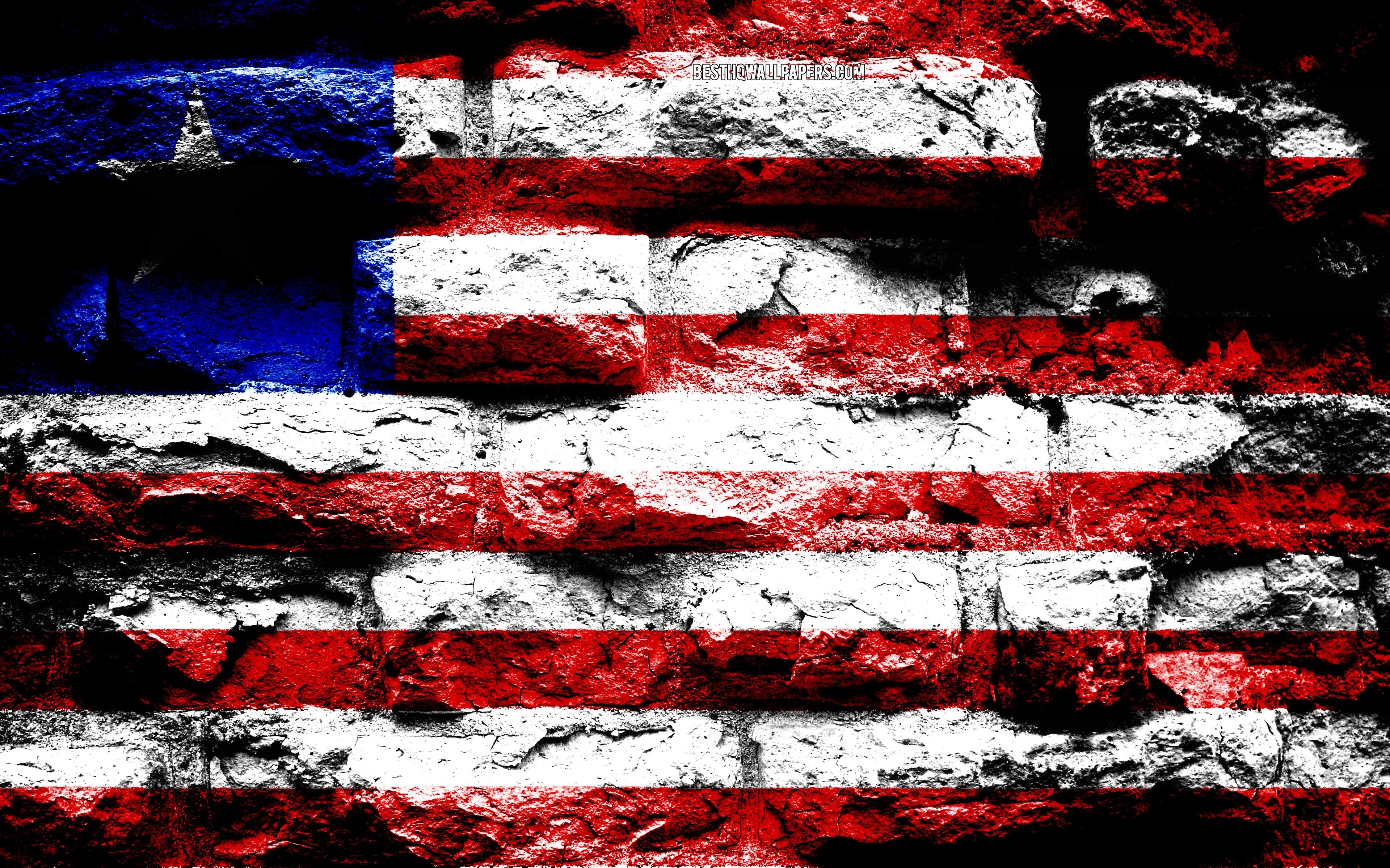 Liberia, Flagge, Backsteinwand, Grunge, Afrika, 3840x2400 4K Desktop