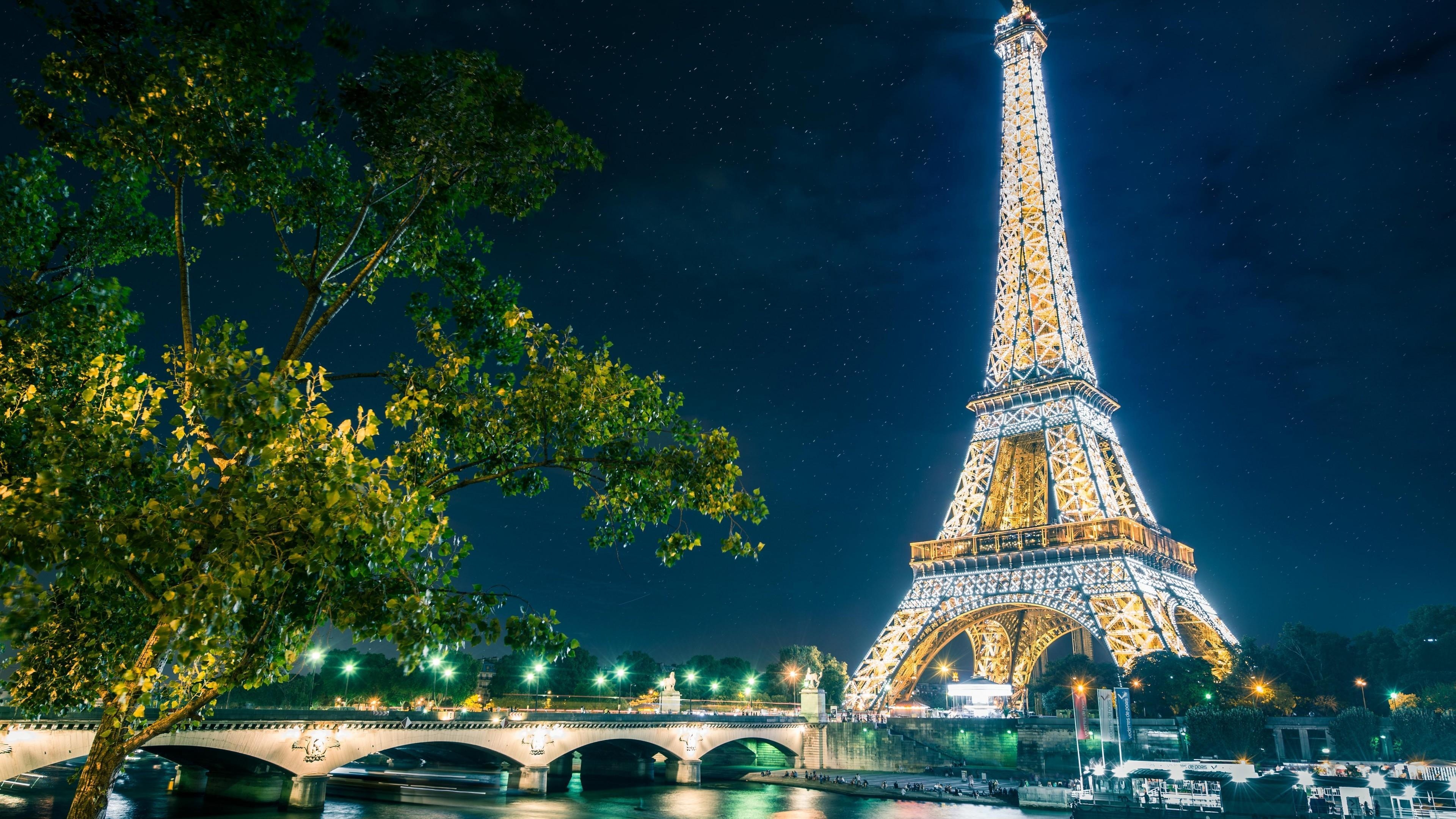 Paris, Reisen, Nacht, Himmel, Eiffelturm, 3840x2160 4K Desktop