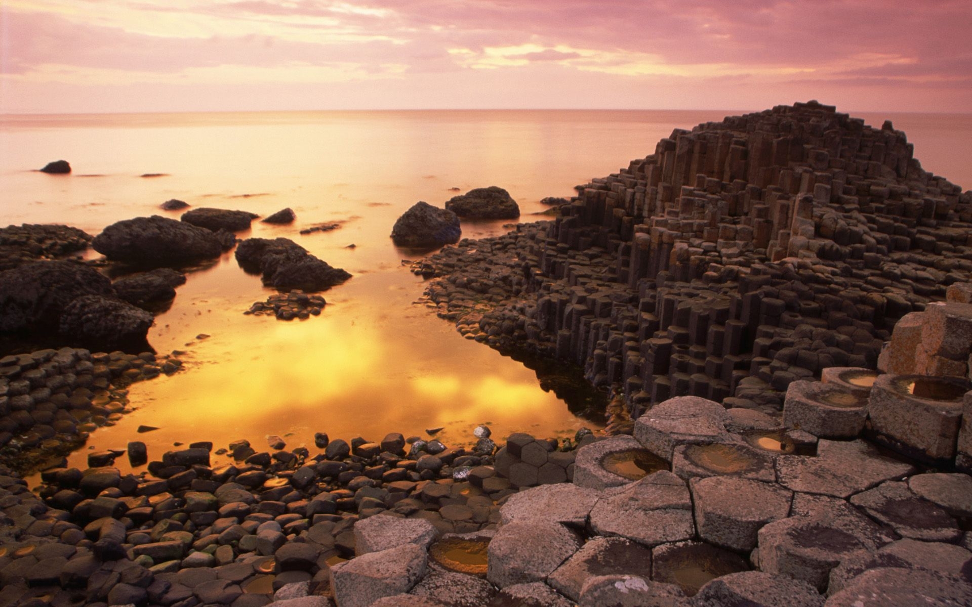 Giants Causeway, Basalt, Säulen, Sonnenuntergang, Antrim, 1920x1200 HD Desktop