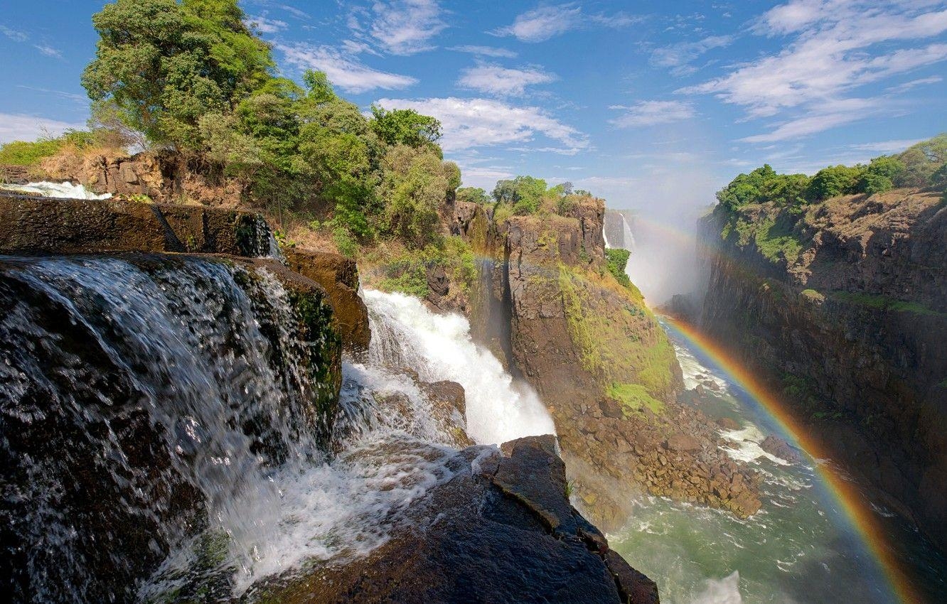 Natur, Wasserfall, Regenbogen, Simbabwe, Afrika, 1340x850 HD Desktop