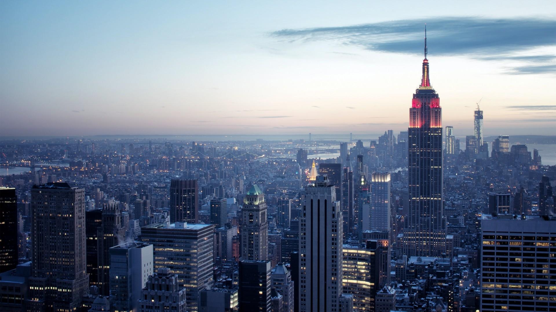 New York, Rockefeller Center, Sonnenaufgang, Architektur, Dämmerung, 1920x1080 Full HD Desktop