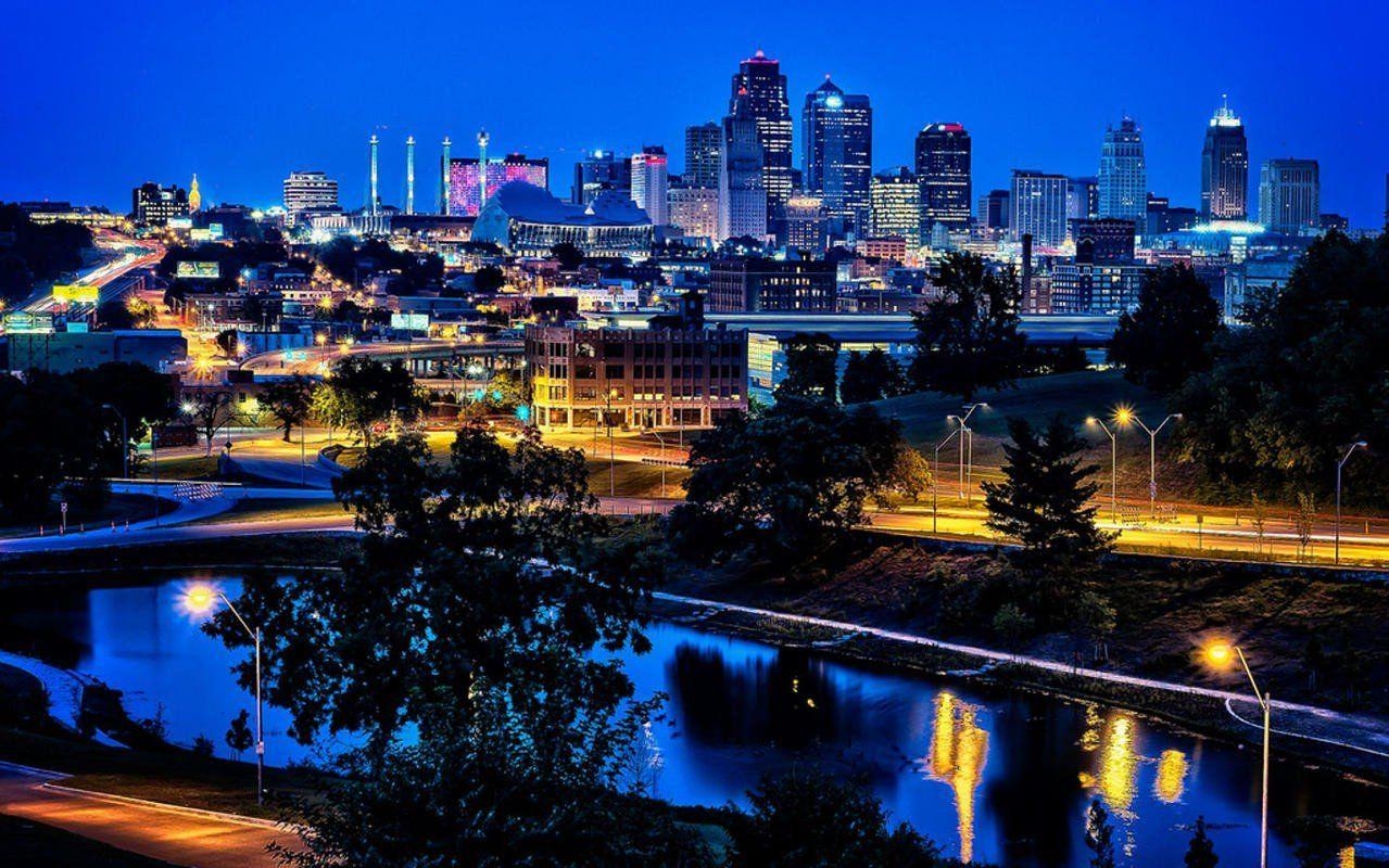 Kansas City, Nacht, Mond, Hintergrund, Lila, 1280x800 HD Desktop