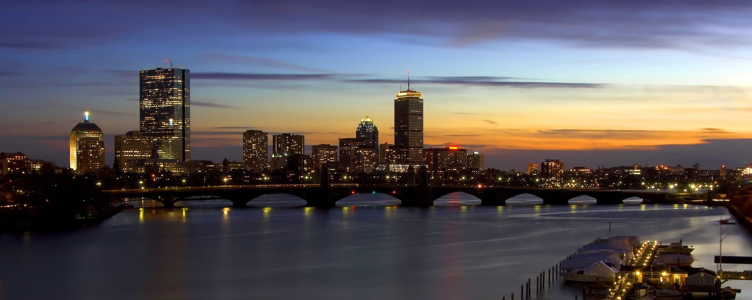 Fluss, Boston, Massachusetts, Brücke, USA, 2560x1030 Dual Screen Desktop