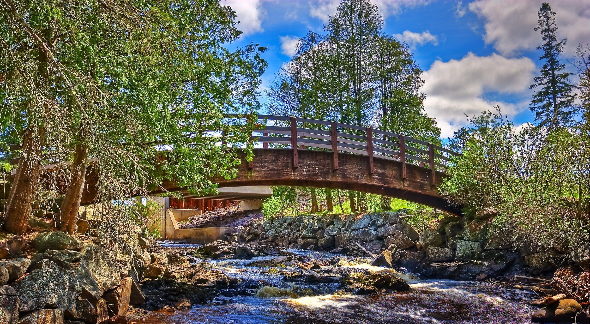 Brücke, Fluss, Bäume, Wisconsin, Reisen, 2460x1350 HD Desktop