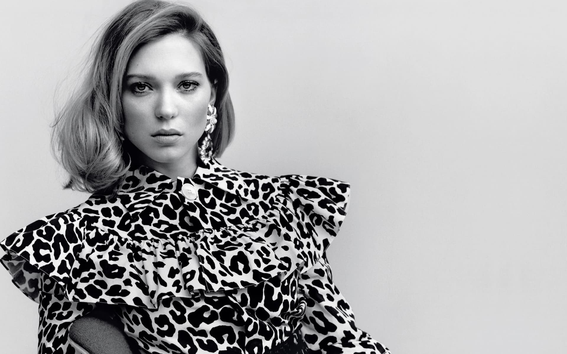 Léa Seydoux, Schwarz-Weiß, HD, Hintergrund, Schauspielerin, 1920x1200 HD Desktop