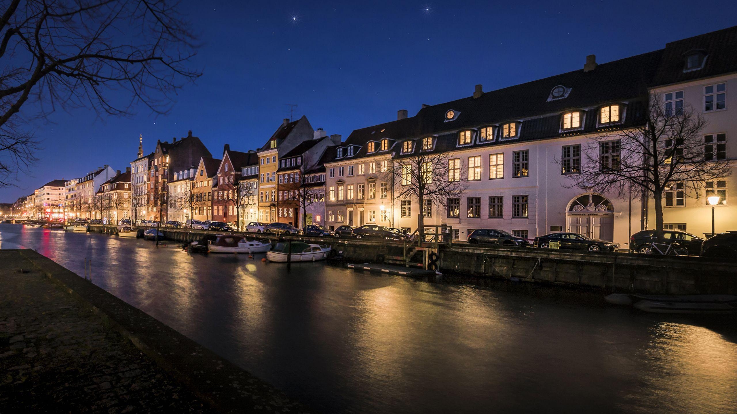 Kopenhagen, Nacht, Kanal, Wasser, Dänemark, 2560x1440 HD Desktop