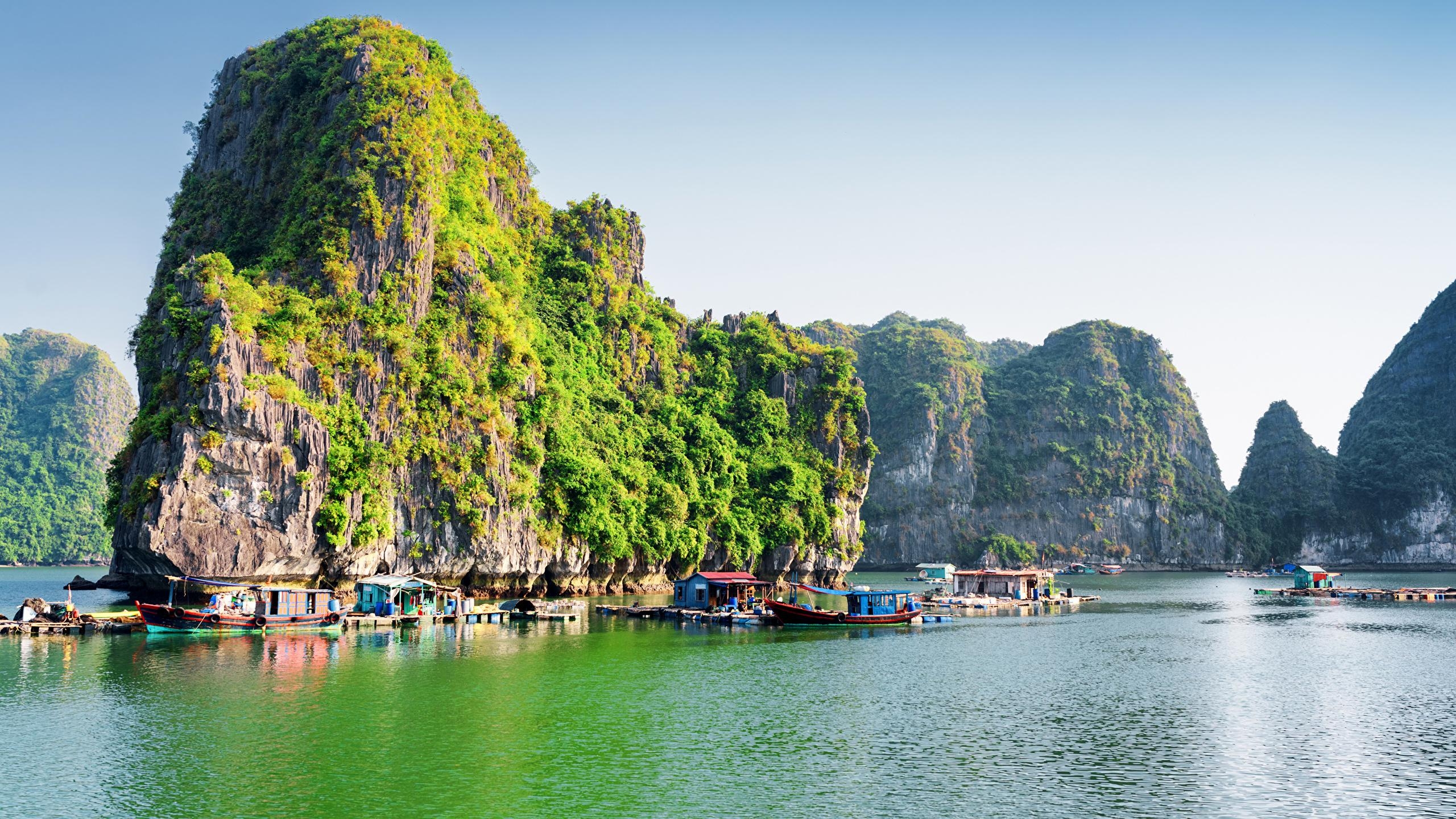 Vietnam, Halong Bucht, Natur, Felsen, Marinas, 2560x1440 HD Desktop