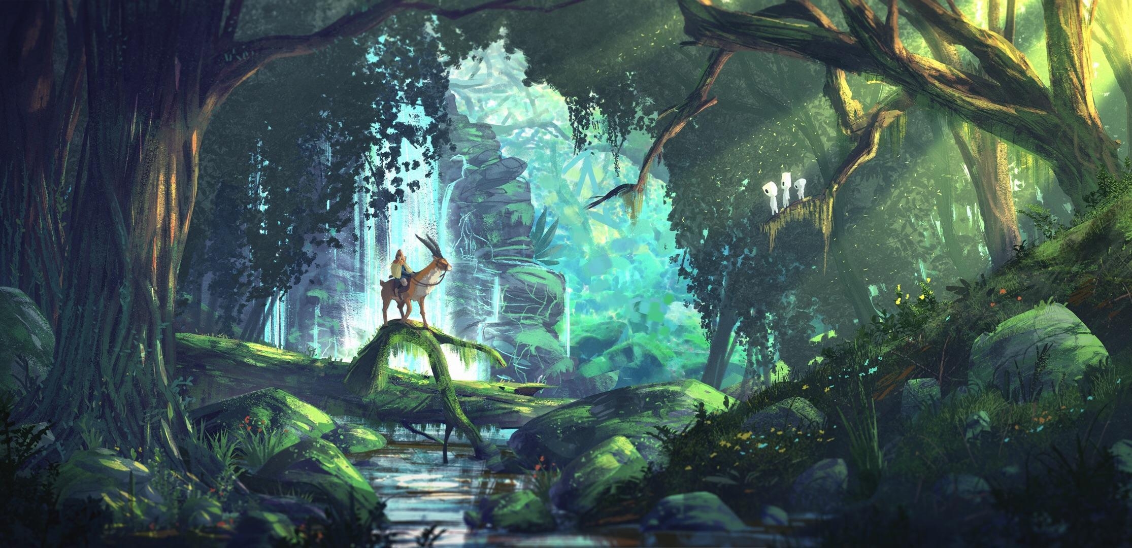 Prinzessin Mononoke, Anime, Offiziell, Bild, Hintergrund, 2230x1080 Dual Screen Desktop