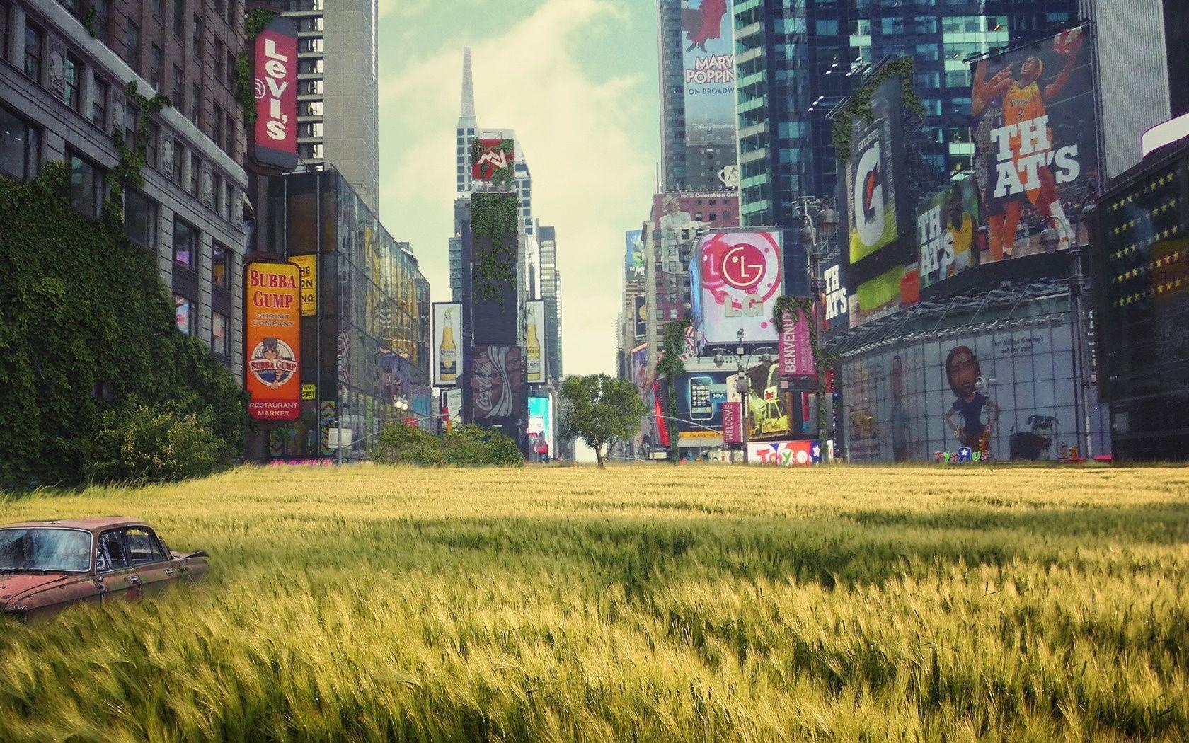 Times Square, Üppiges Gras, Kreativ, Fantasy, Wallpaper, 1680x1050 HD Desktop